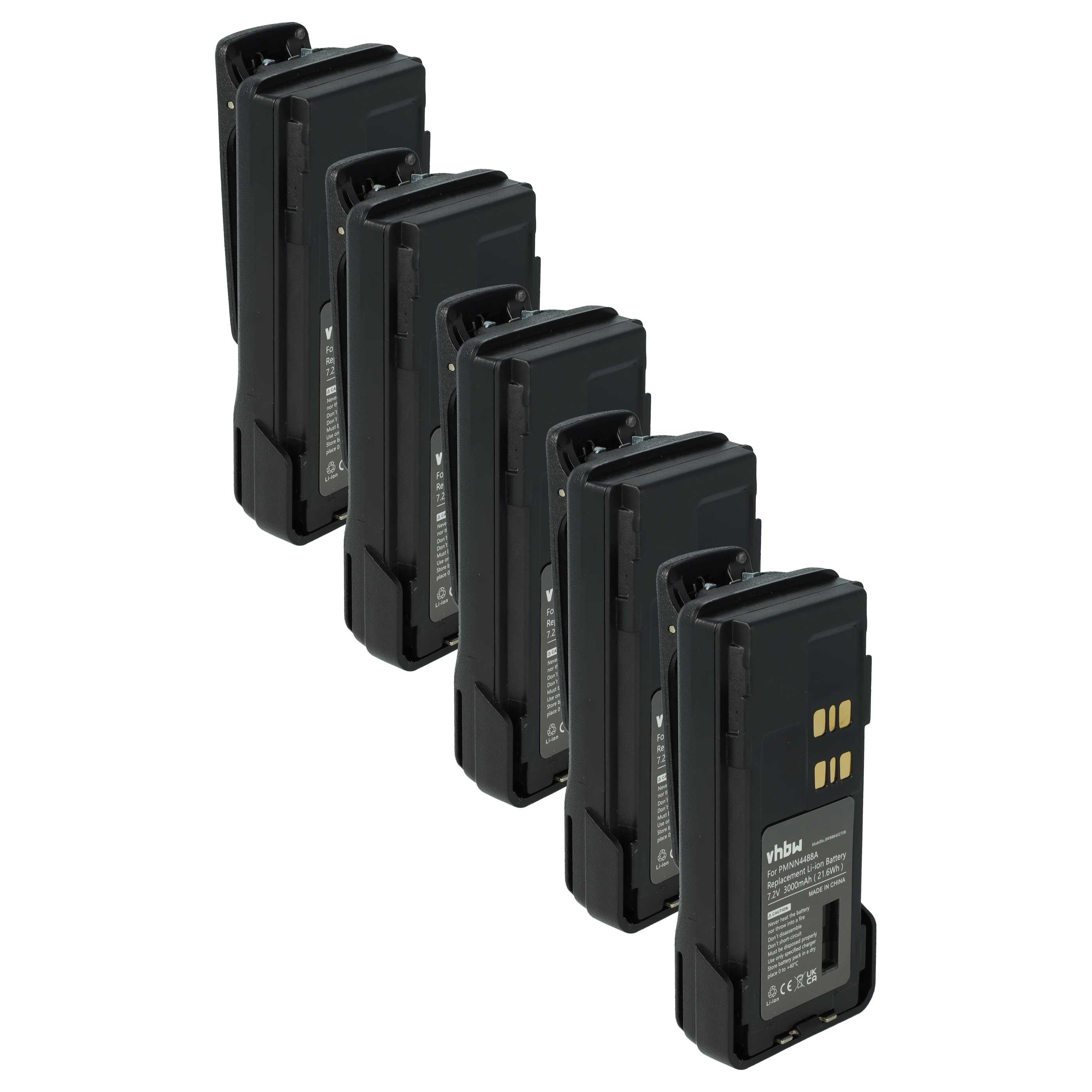 Batteries (5x pièces) remplace Motorola PMNN441, PMNN4415 pour radio talkie-walkie - 3000mAh 7,2V Li-ion