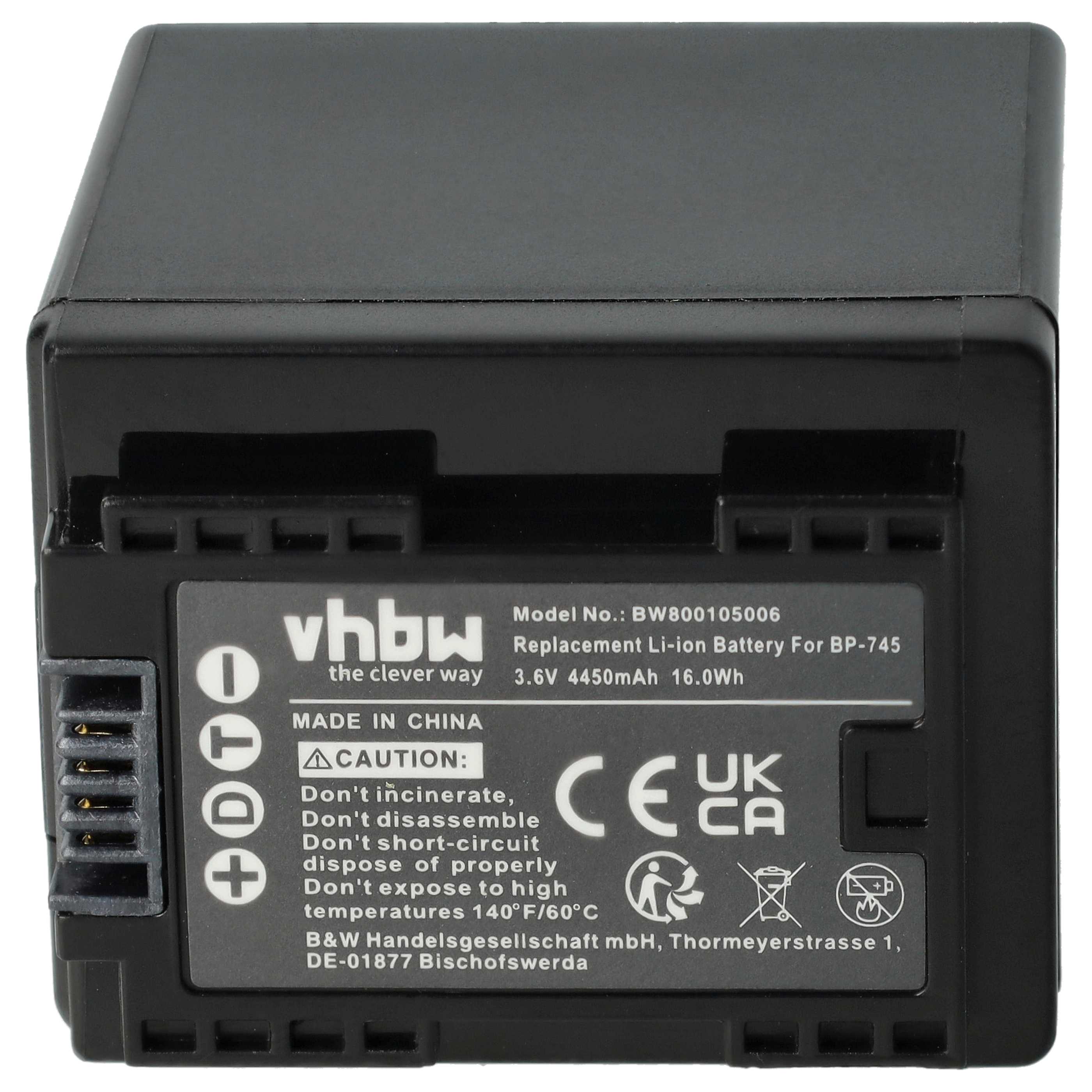 Videocamera Battery replaces Canon BP-727, BP-745 - 4450 mAh 3.6 V Li-Ion