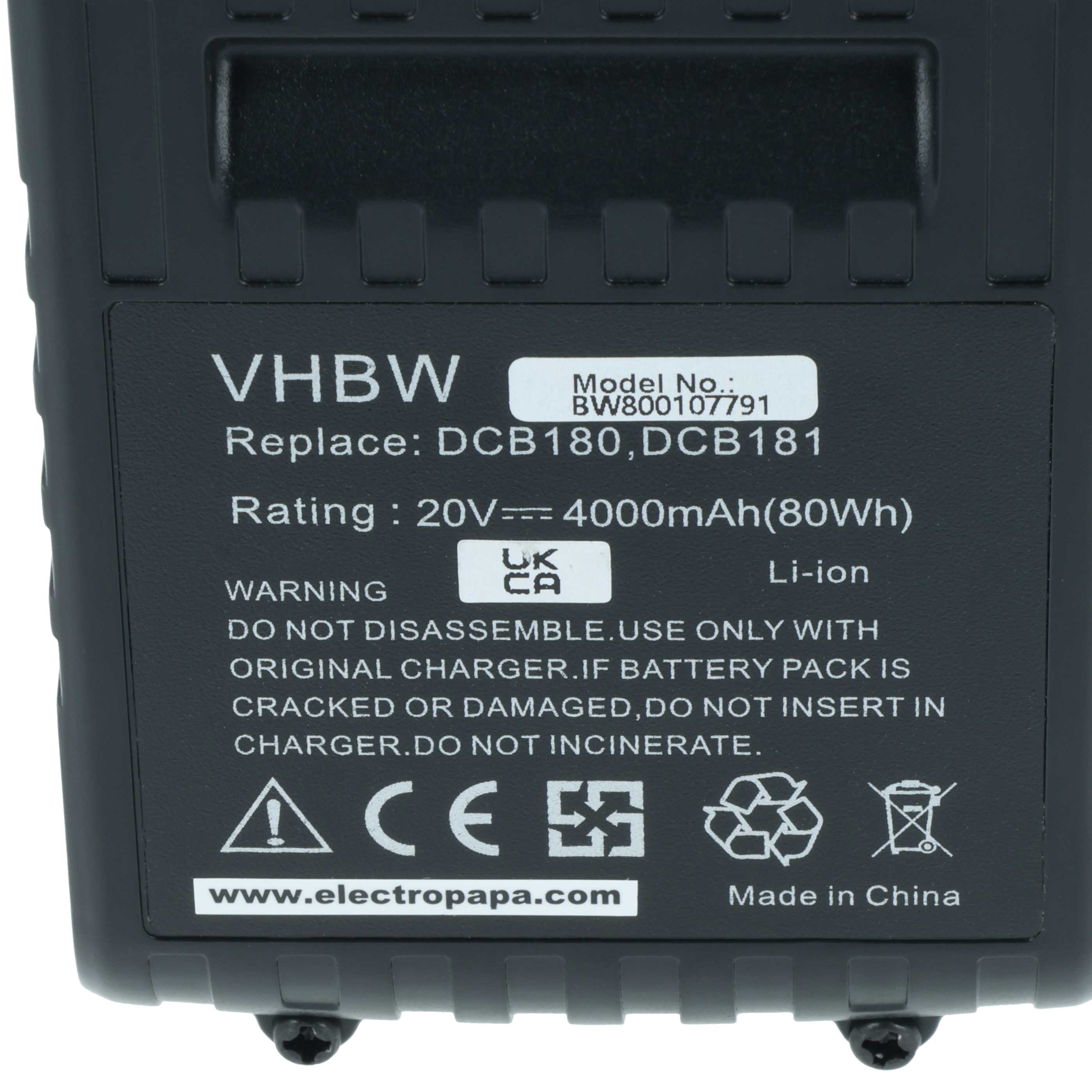 Akku 18V als Ersatz für Dewalt DCB115, DCB118, DCB102, DCB105, DCB121, DCB120, DCB107, DCB112 - 4Ah, Li-Ion