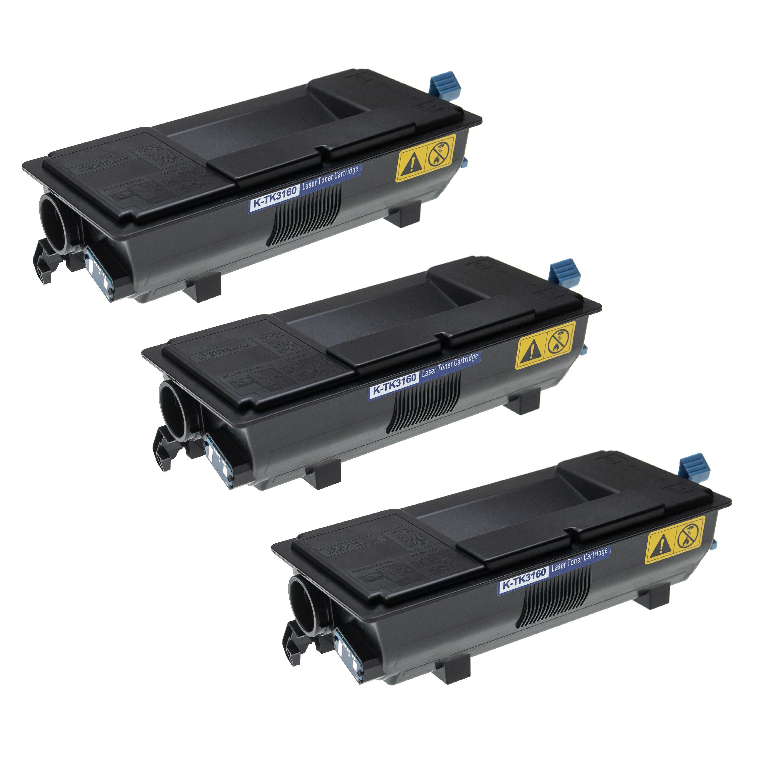 3x Toner als Ersatz für Kyocera TK-3160 für Kyocera Drucker + Resttonerbehälter, Schwarz