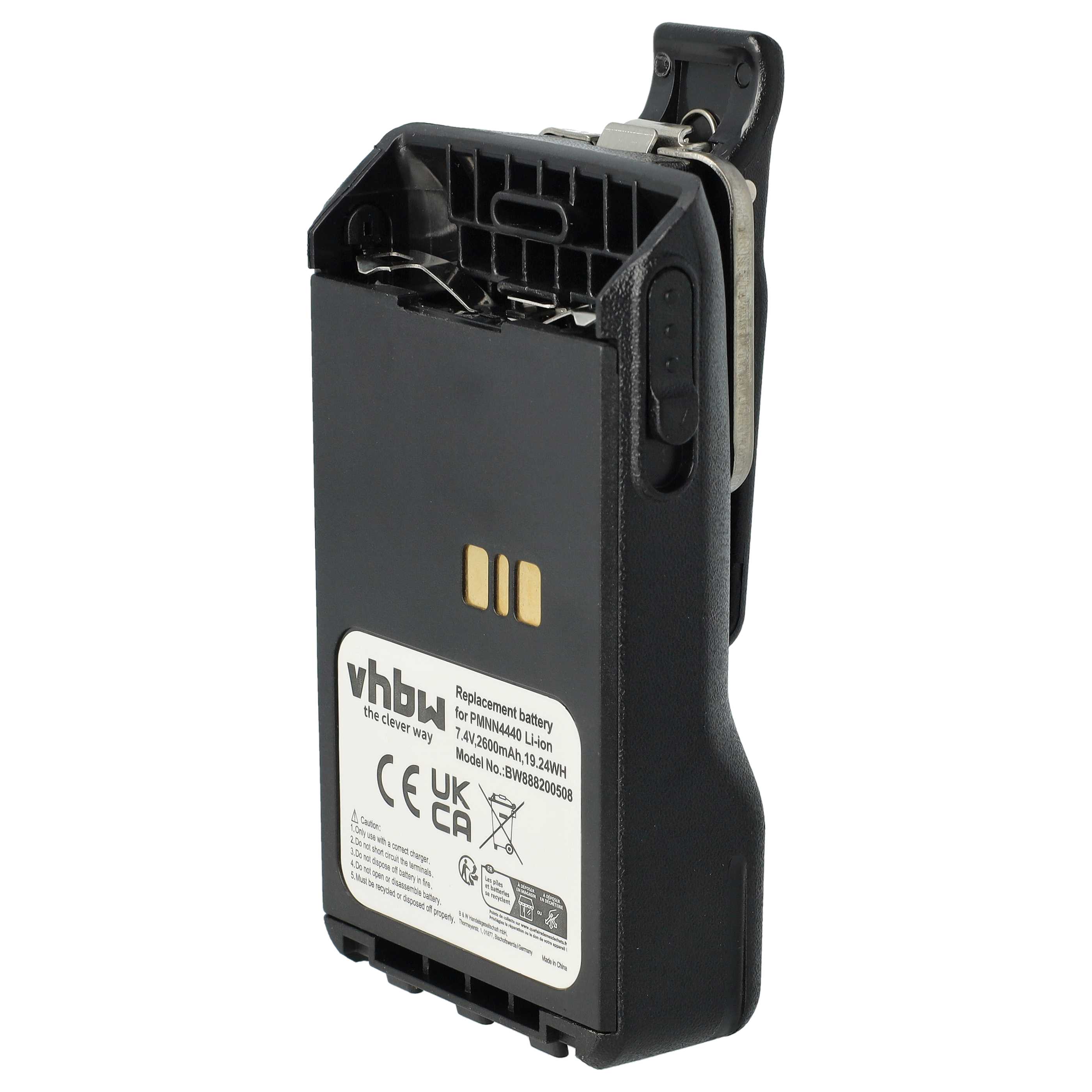 Radio Battery Replacement for Motorola PMNN4511A, PMNN4440, PMNN4502A, PMNN4440AR - 2600 mAh 7.4 V Li-Ion