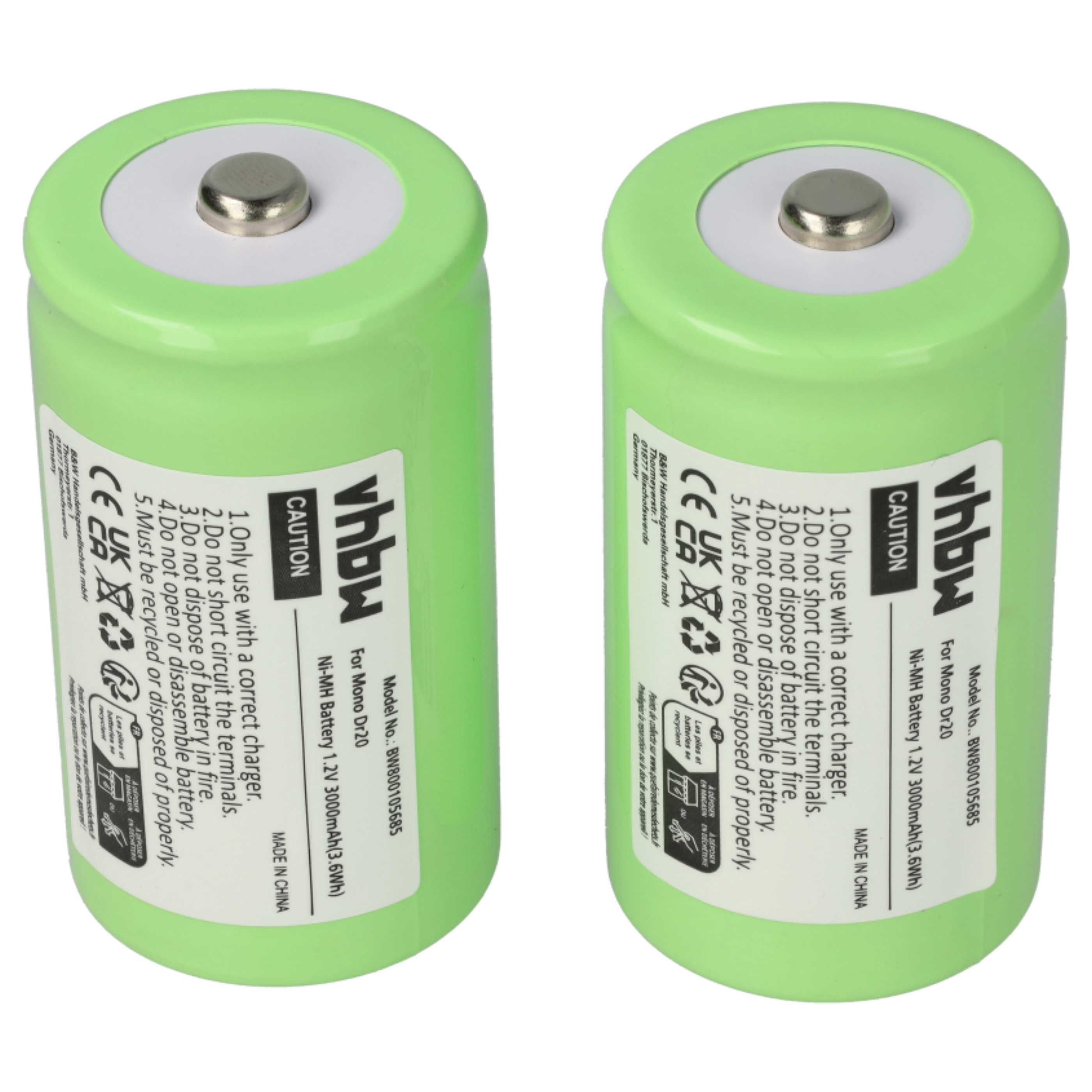 Radio 4x Battery replaces KR20, HR20, Mono D, R20, LR20 - 3000 mAh 1.2 V NiMH