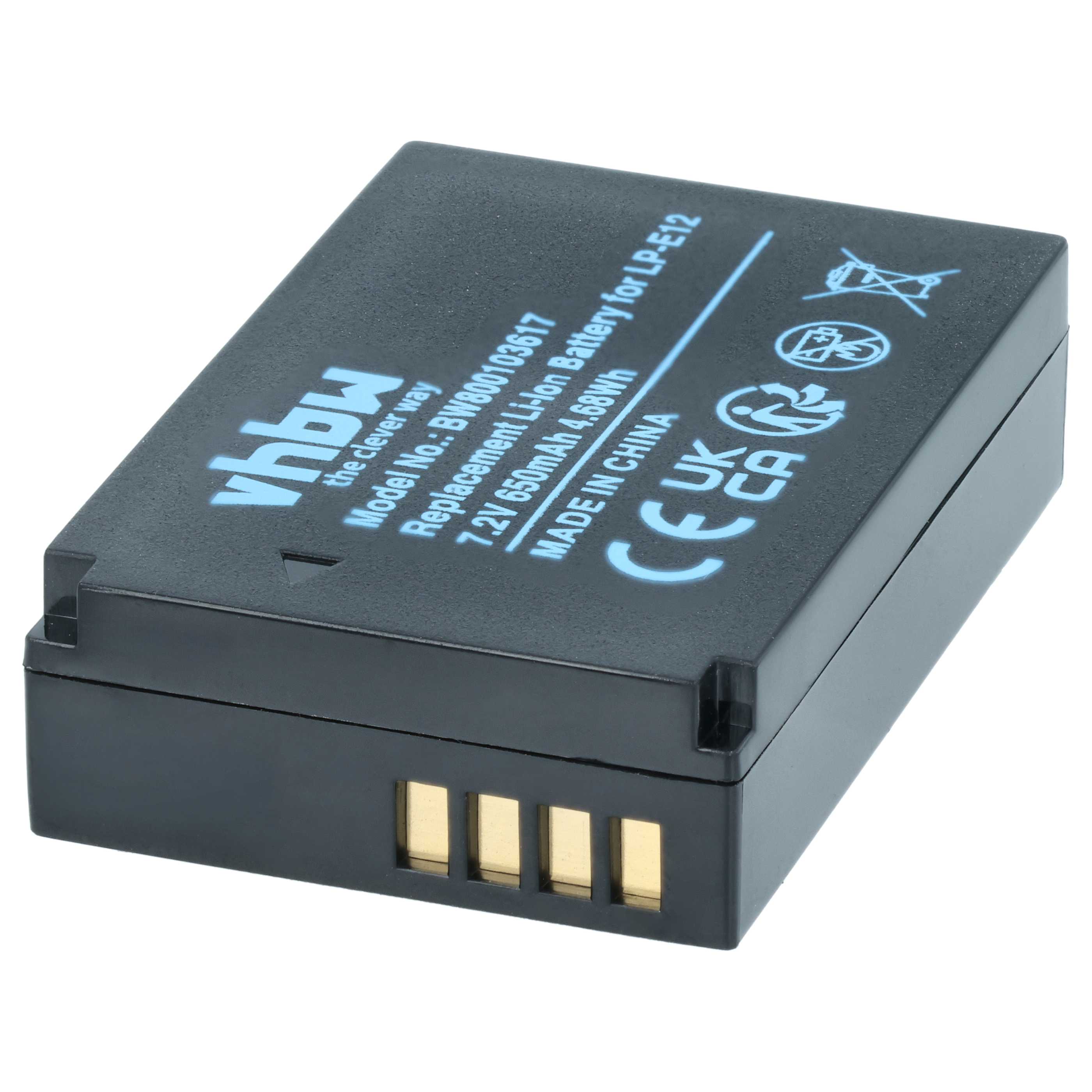 2x Battery replaces Canon LP-E12 - 650mAh, 7.2V, Li-Ion