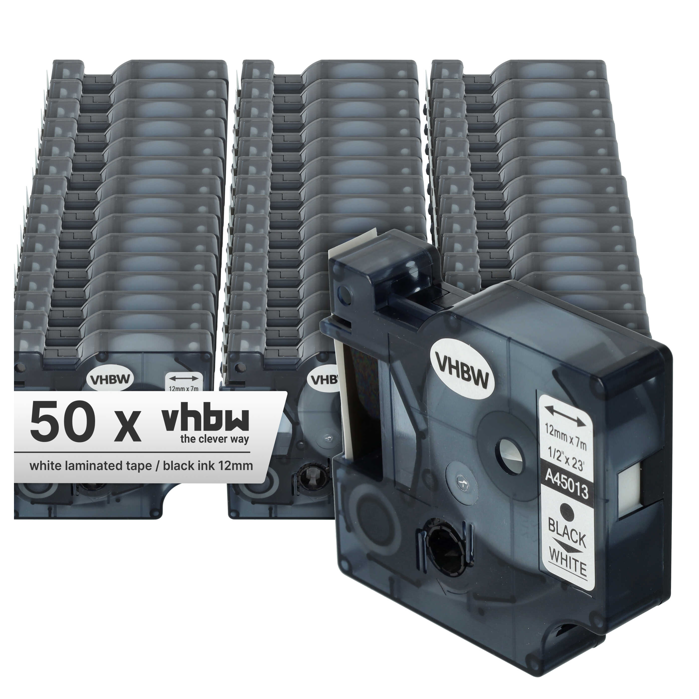 50x Label Tape replaces Dymo S0720530, D1 - 12 mm Black to White