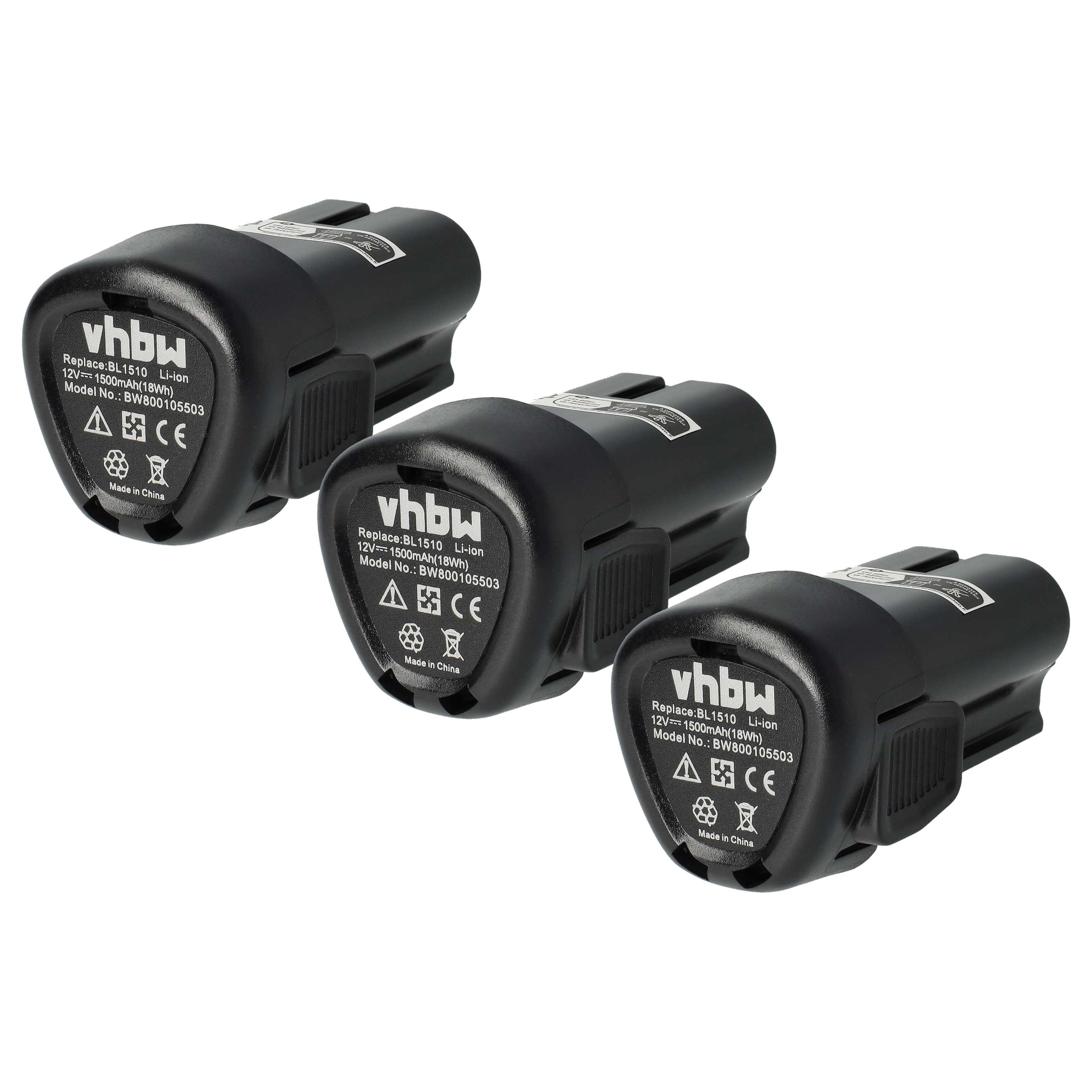 3x Battery replaces Black & Decker BL1110, BL1310, BL1510, LB12 Electric Power Tool - 1500 mAh, 12 V, Li-Ion