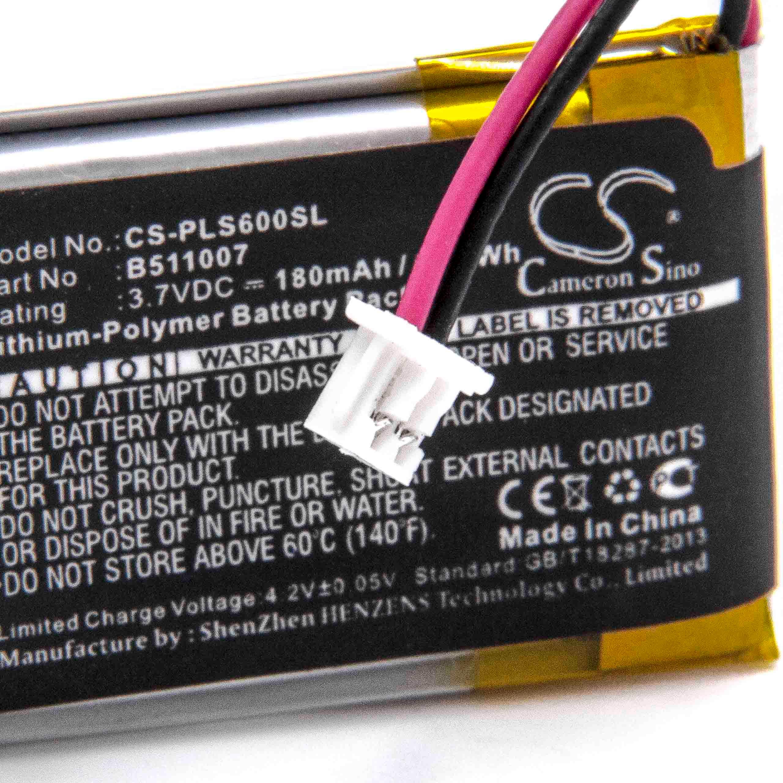 Batterie remplace Plantronics 452128, 6535801, B511007 pour casque audio - 180mAh 3,7V Li-polymère