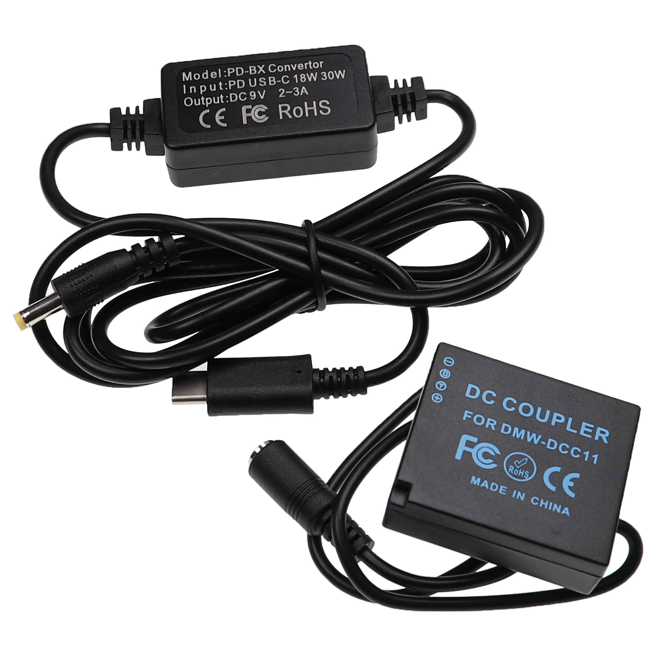 USB Power Supply replaces DMW-AC8EGDMW-AC8 for Camera + DC Coupler as Panasonic DMW-DCC11 - 2 m, 9 V 3.0 A