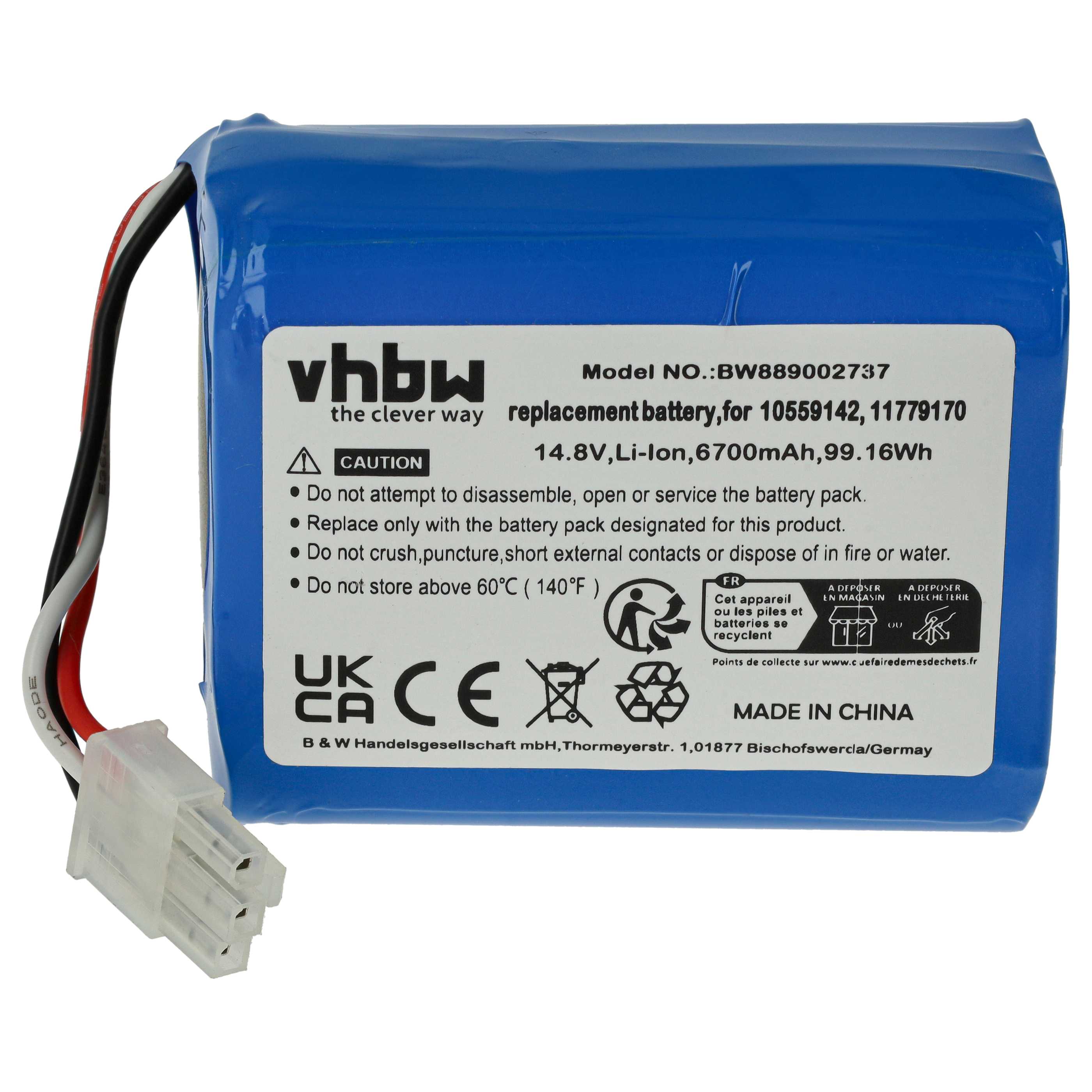 Battery replaces Miele 11779170, 10559142 for Miele 6700mAh, 14.8V, Li-Ion