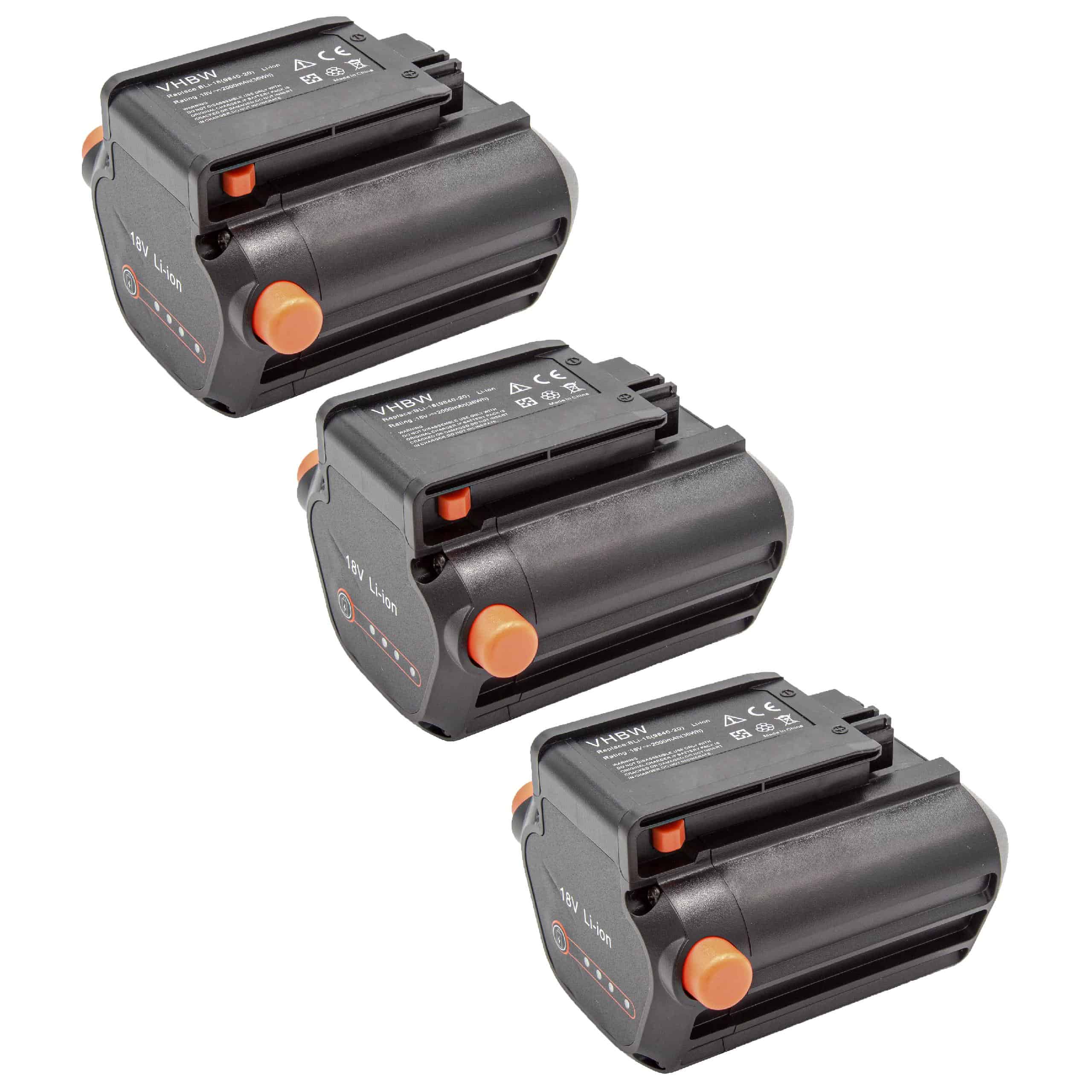 3x Battery replaces Gardena BLi-18, 9839-20, 9840-20 - 2000 mAh 18 V Li-Ion, black