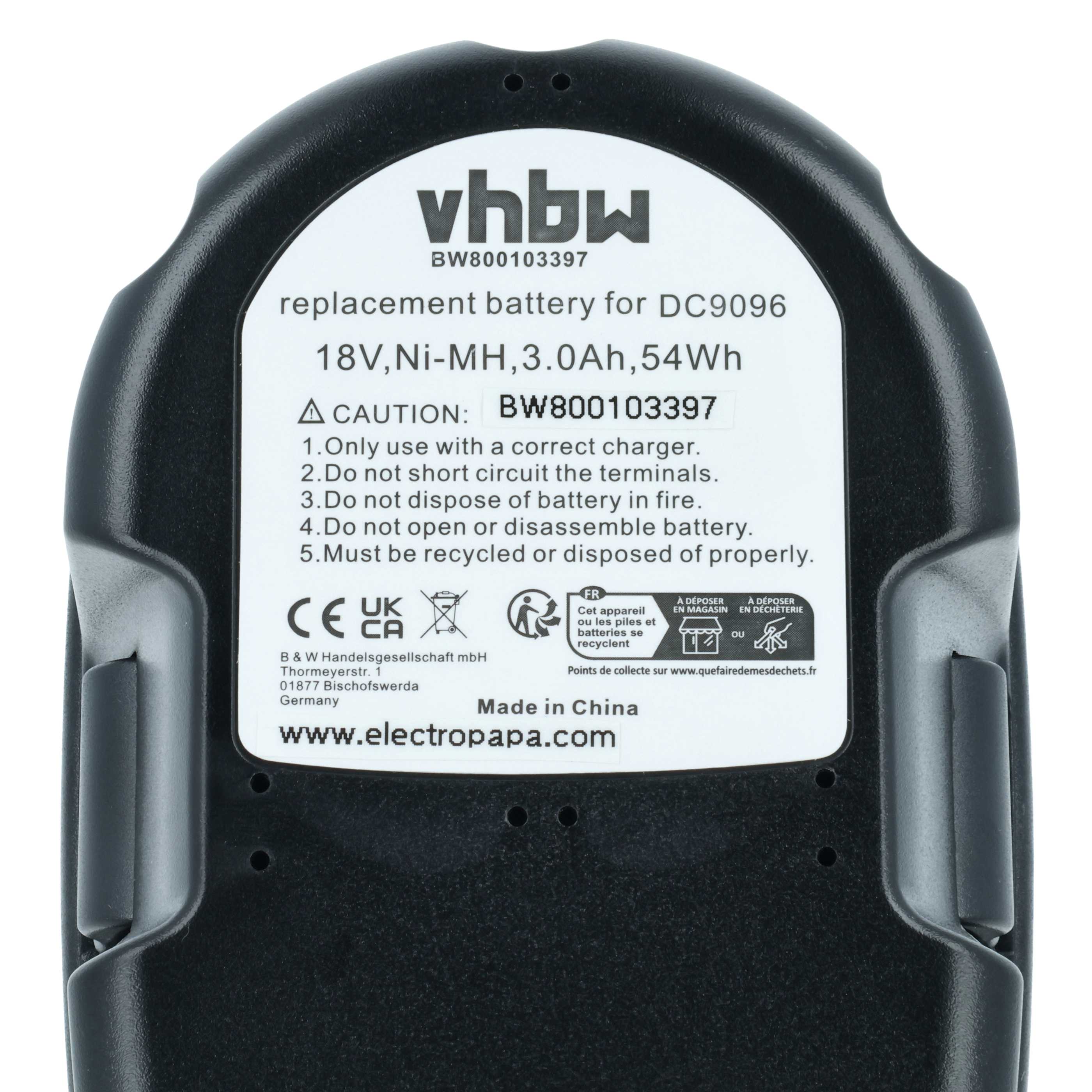 Akku (3x Stück) 18V als Ersatz für Dewalt DW9095, DE9039, DC9096, DC9099, DE9503, DE9096, DE9095 - 3Ah, NiMH
