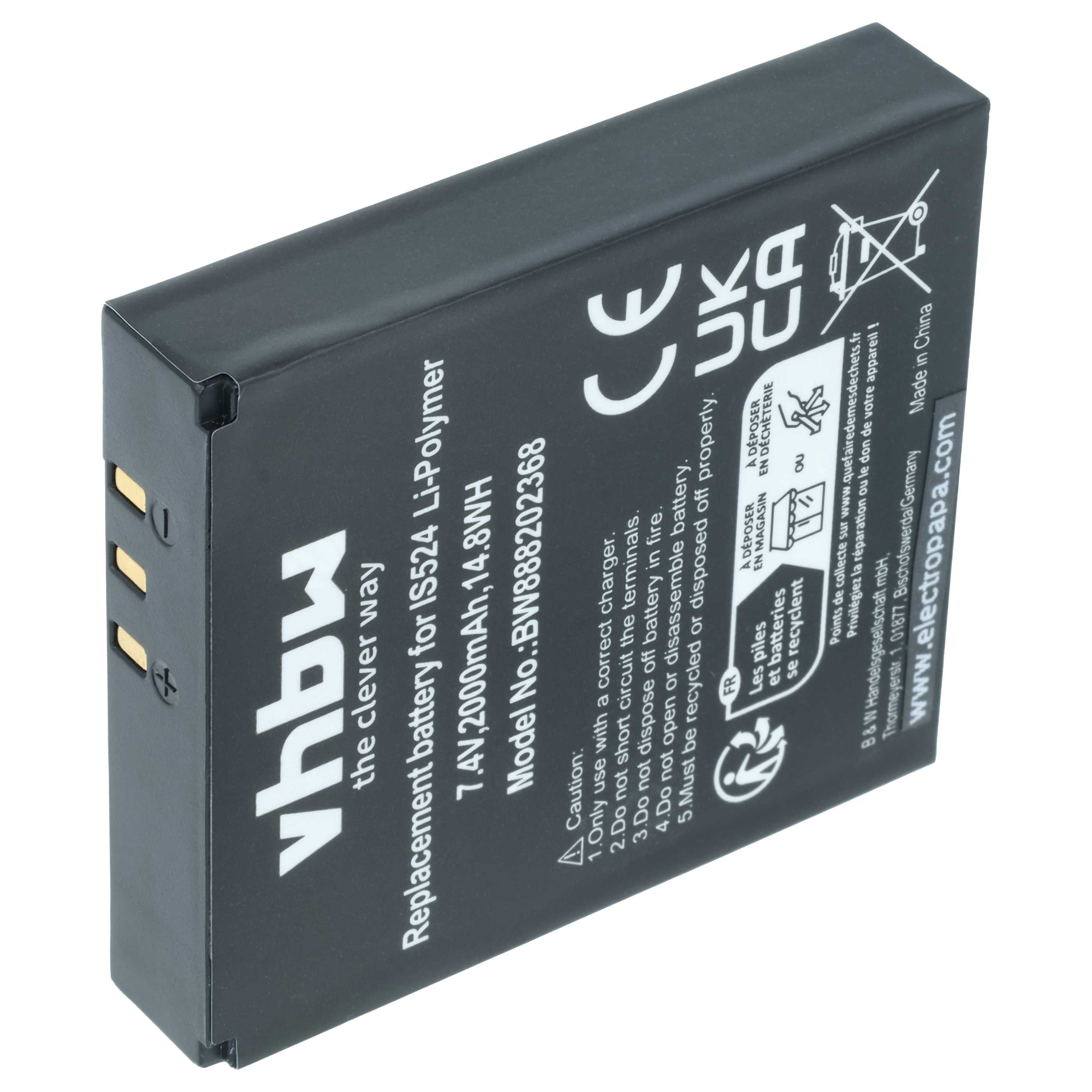 Batería reemplaza Pax IS524, IS133 para escáner código de barras (2000 mAh, 7,4 V, Li-Polímero)