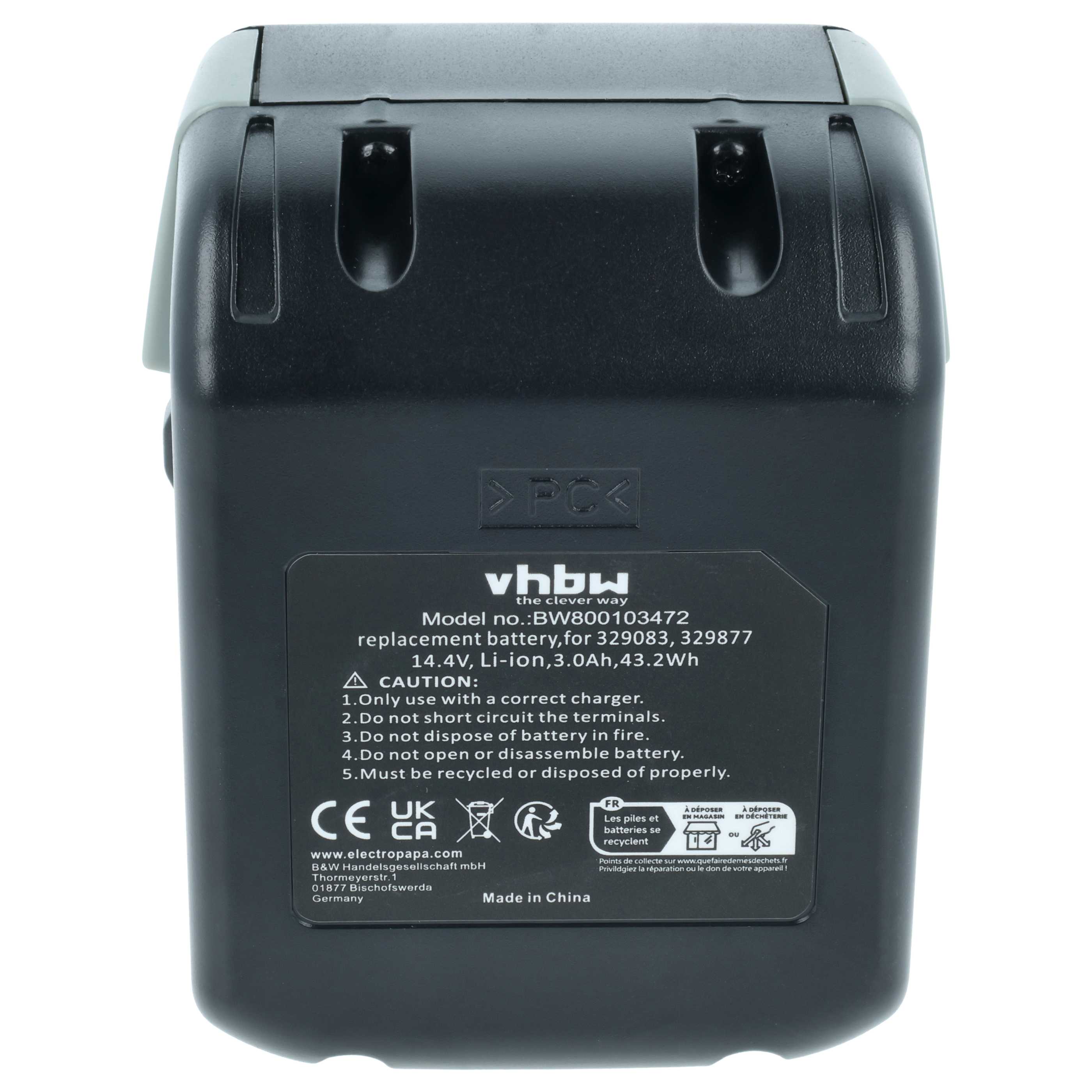 Battery replaces Hitachi Hikoki 329877, 329083, 329901 Electric Power Tool - 3000 mAh, 14.4 V, Li-Ion