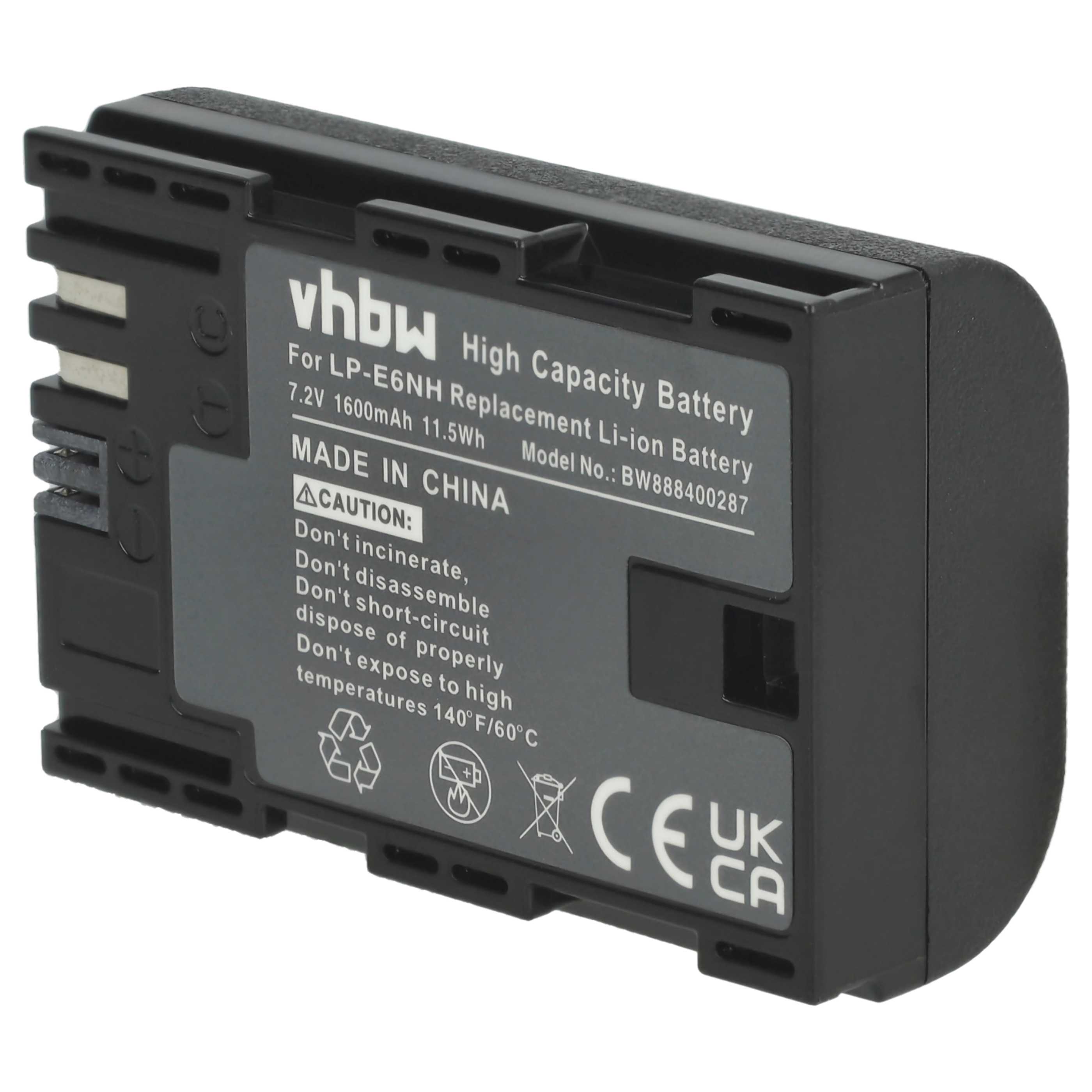 2x Battery replaces Canon LP-E6, LP-E6NH - 1600mAh, 7.2V, Li-Ion