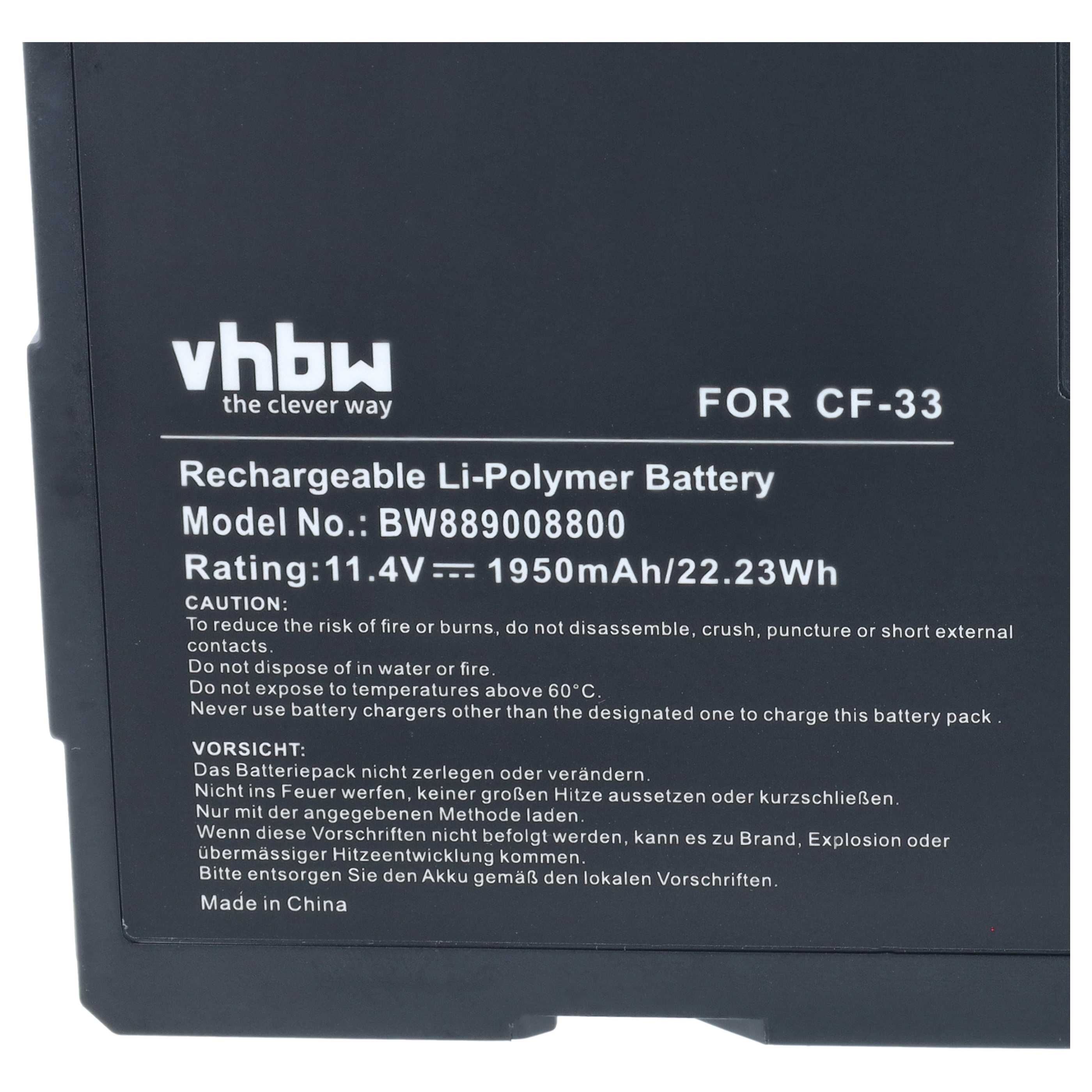 Notebook-Akku als Ersatz für Panasonic CF-VZSU1AR, CF-VZSU1AJS für Panasonic - 1950mAh 11,4V Li-Polymer
