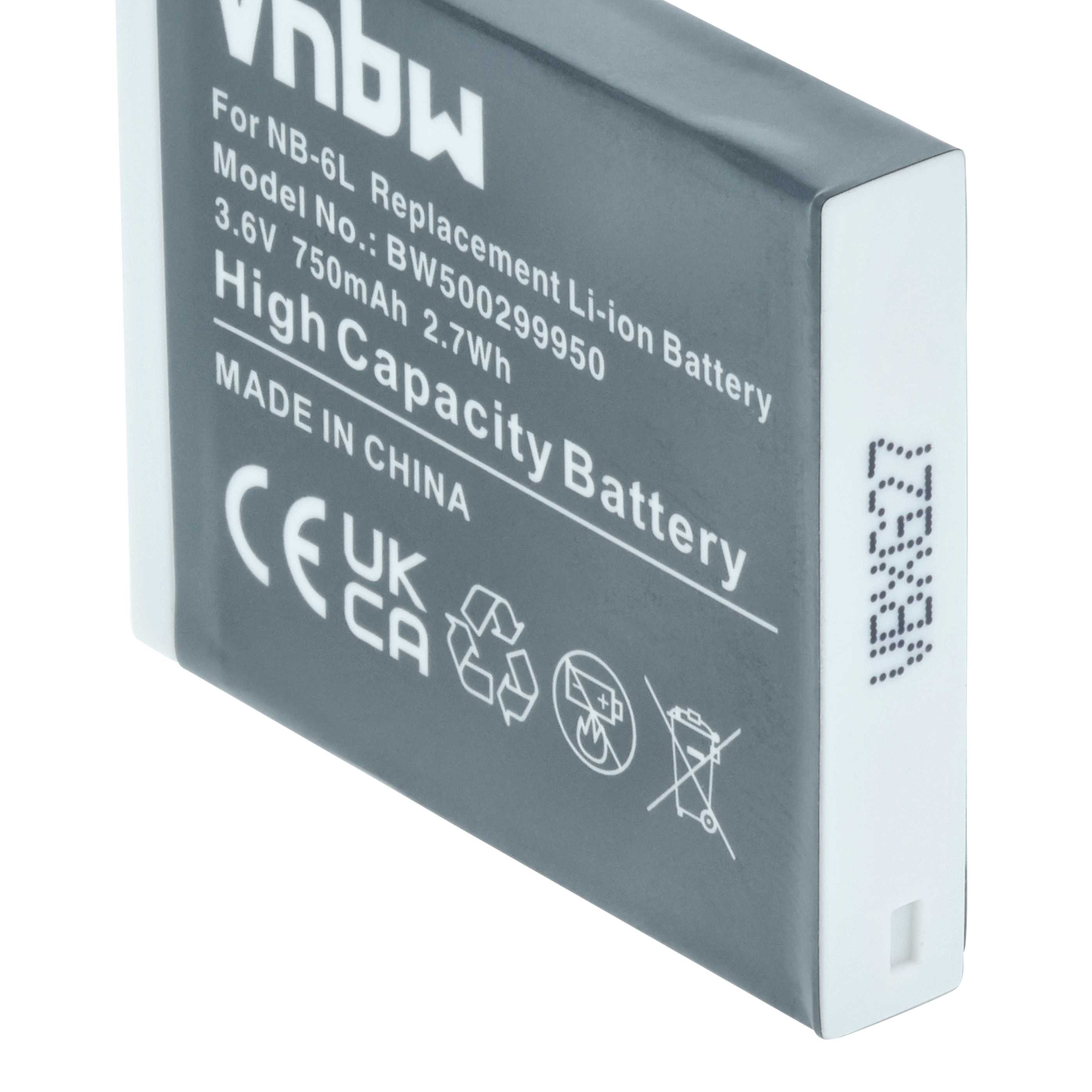 3x Battery replaces Canon NB-6L - 750mAh, 3.6V, Li-Ion