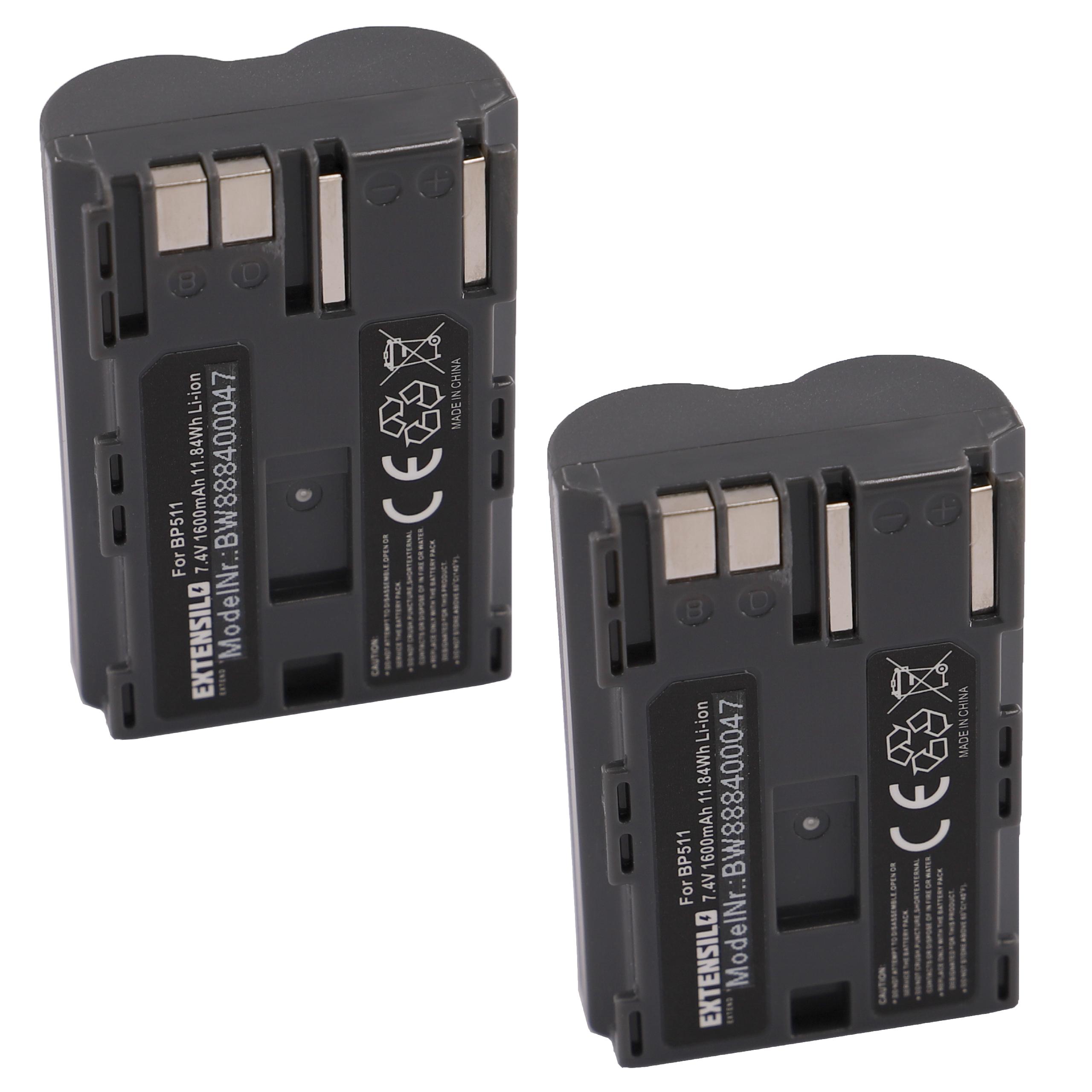 Batteria (2x pezzo) sostituisce Canon BP-508, BP-511, BP-511A per fotocamera Canon - 1600mAh 7,4V Li-Ion