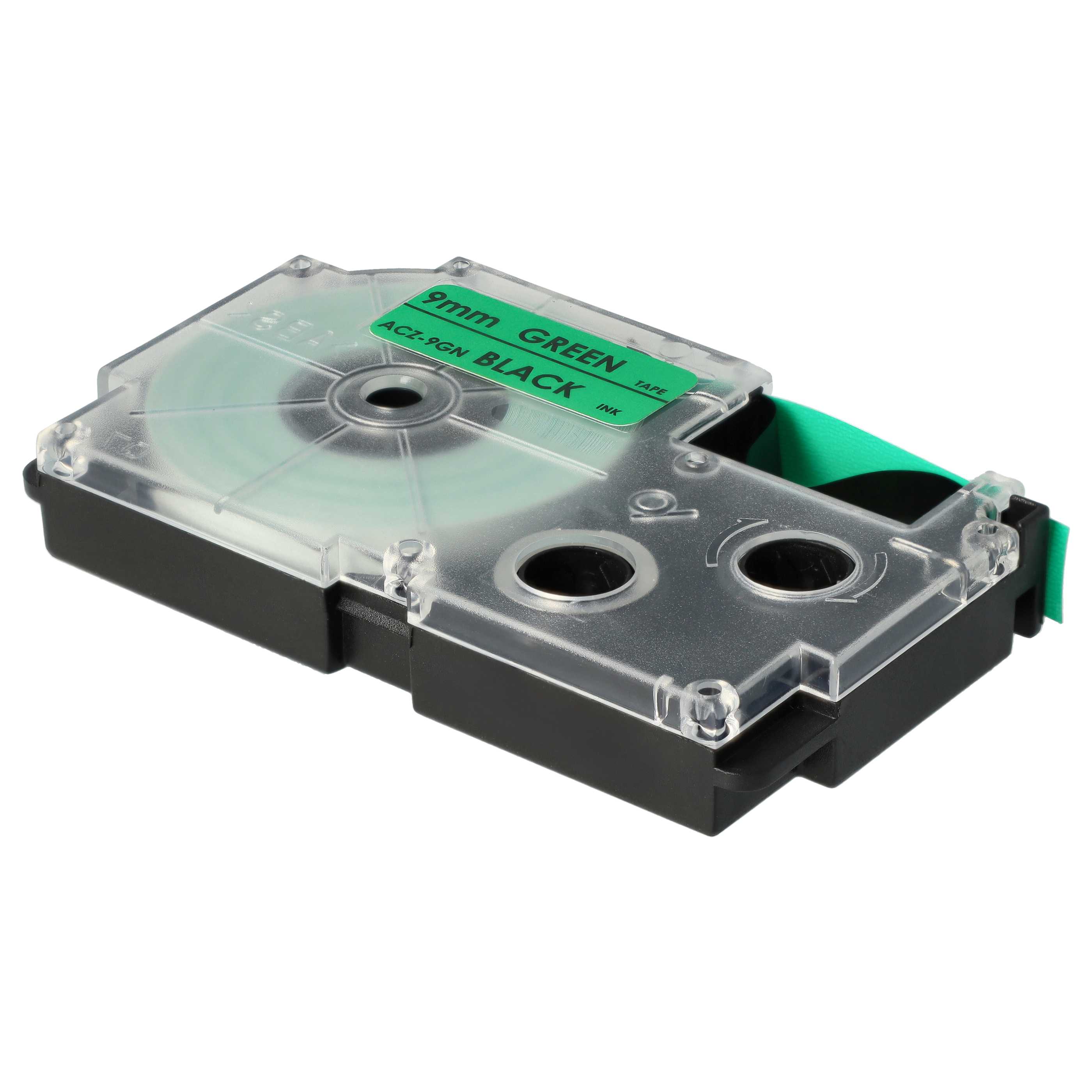 Label Tape replaces Casio XR-9GN1, XR-9GN - 9 mm Black to Green