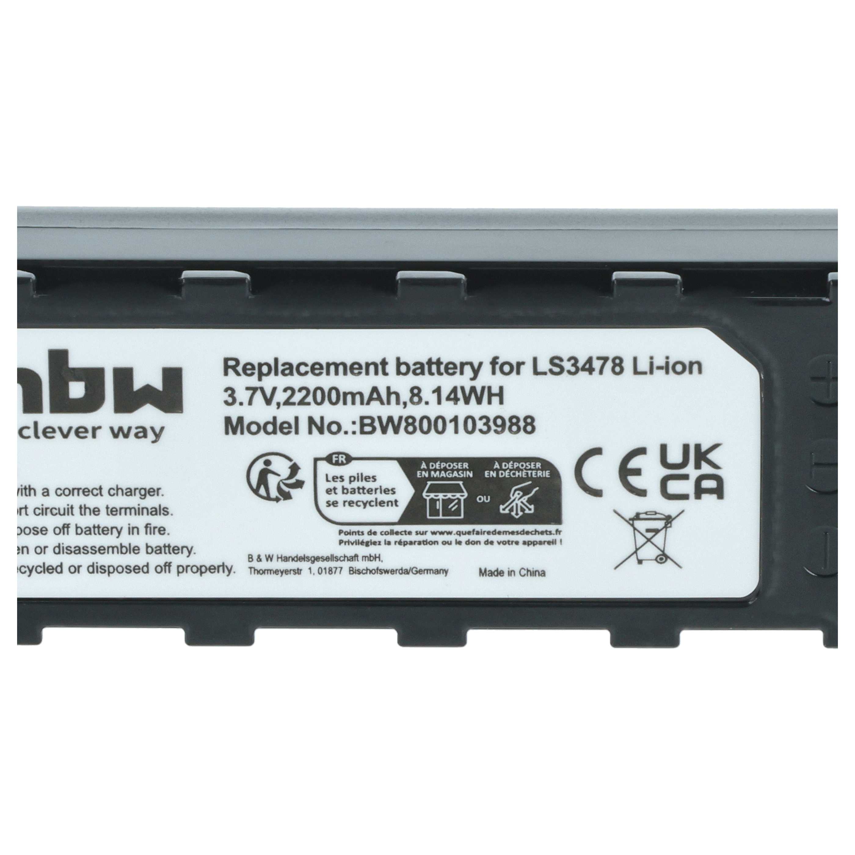 2x Batería reemplaza Leuze 50120448 para escáner código de barras (2200 mAh, 3,7 V, Li-Ion)