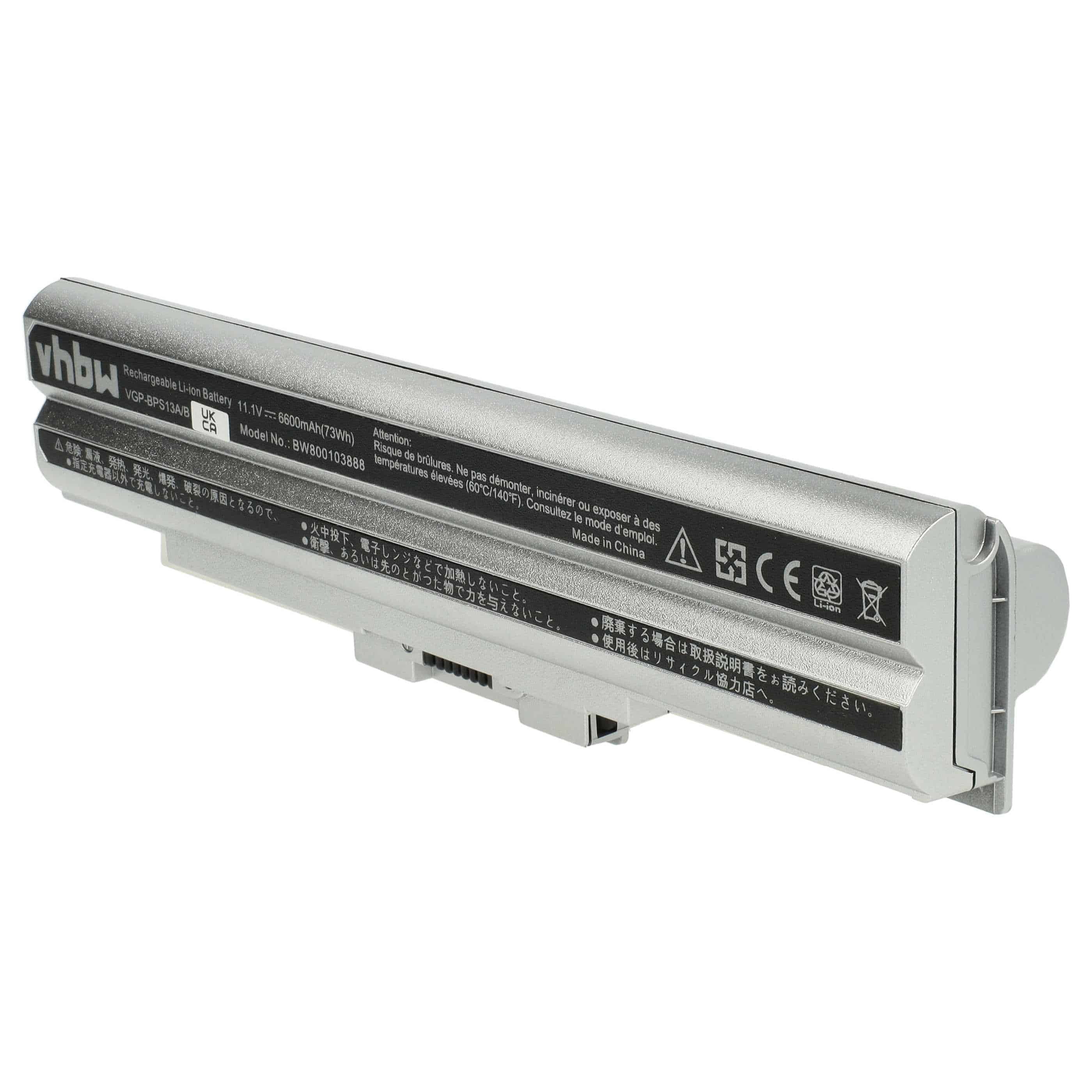 Akumulator do laptopa zamiennik Sony VGP-BPS13, VGP-BPL21, VGP-BPL13 - 6600 mAh 11,1 V Li-Ion, srebrny