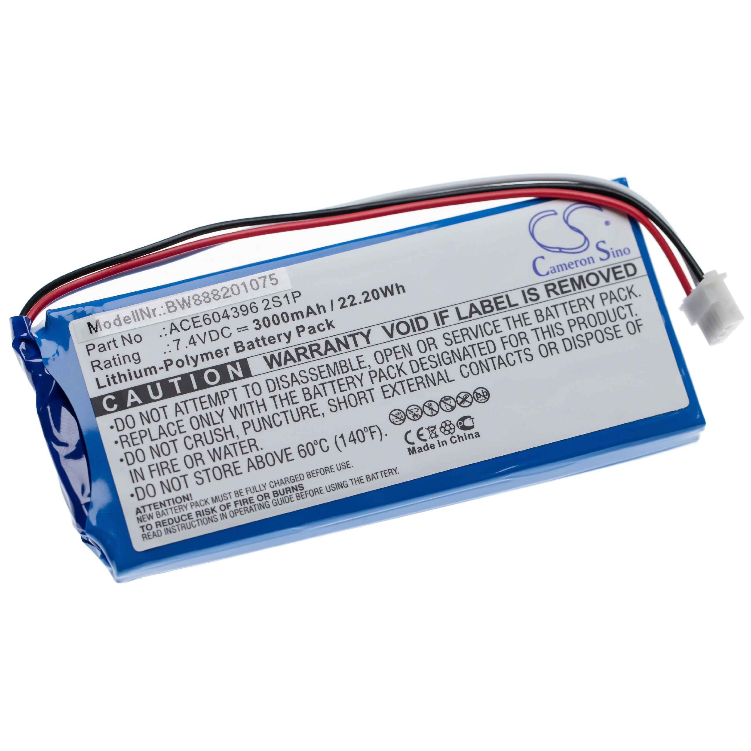 Batería reemplaza Aaronia E-0205, ACE604396 2S1P para dispositivo medición Aaronia - 3000 mAh 7,4 V Li-poli