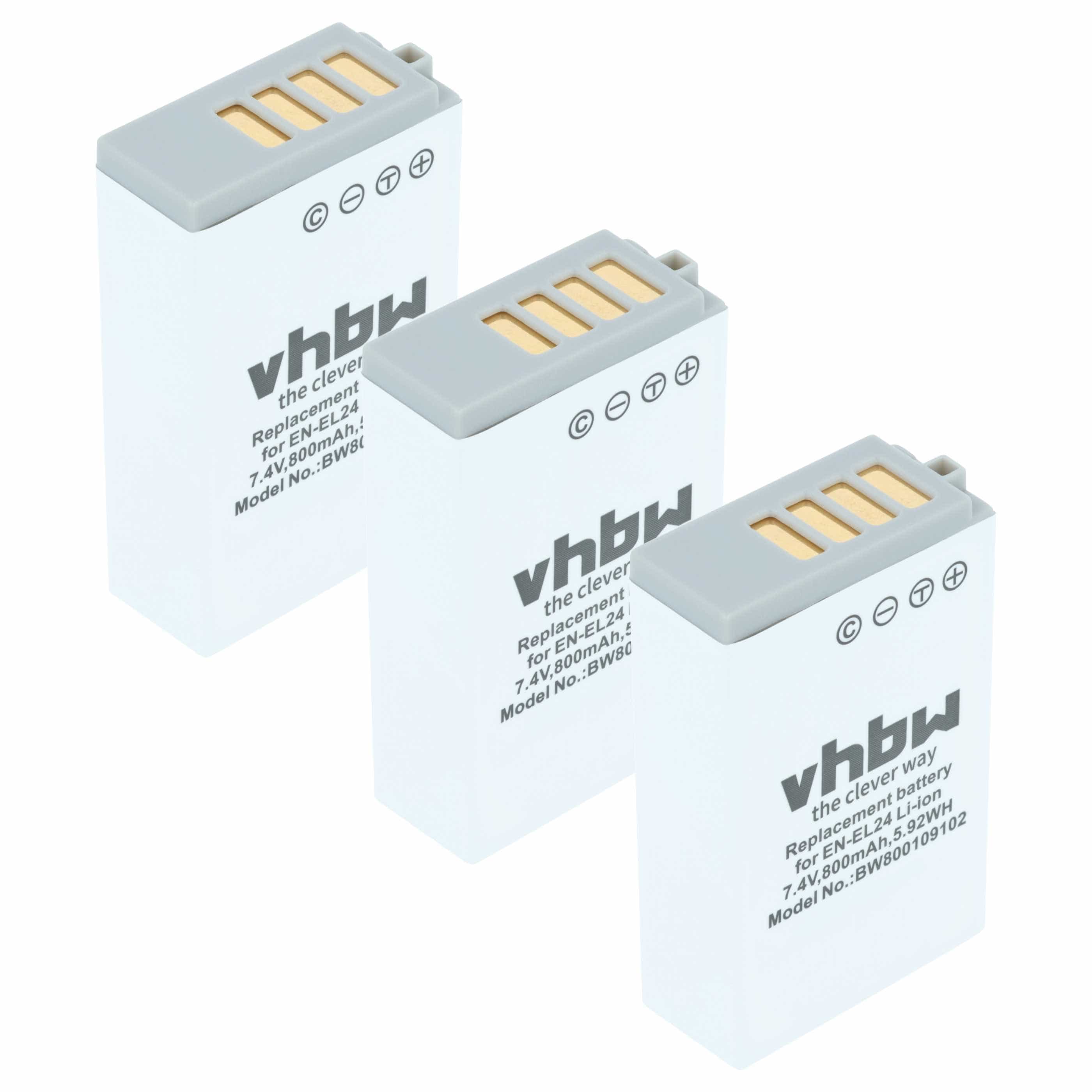 3x Battery replaces Nikon VFB11901, EN-EL24 - 800mAh, 7.2V, Li-Ion