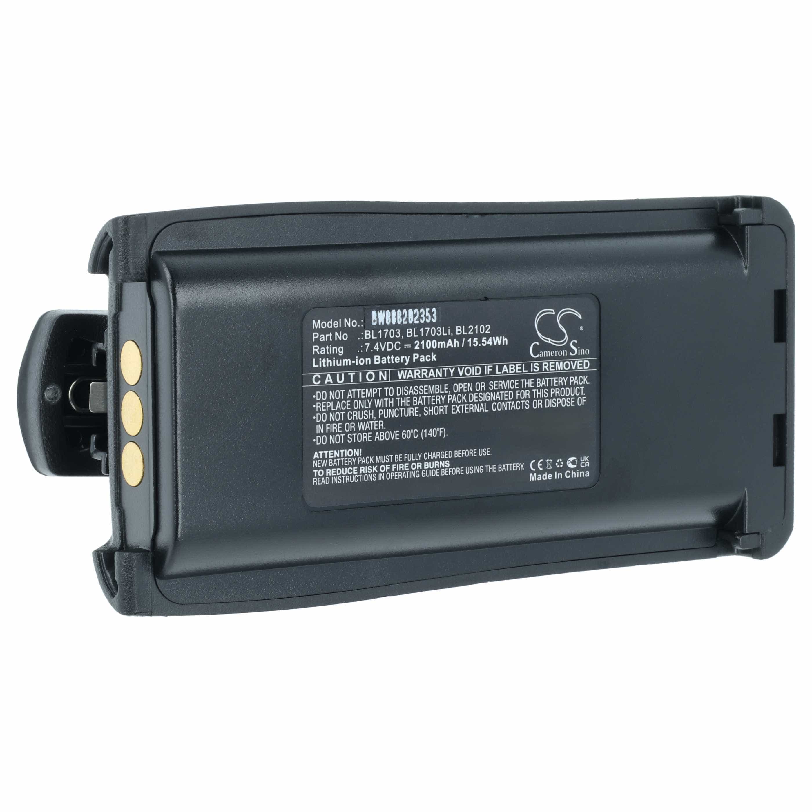 Radio Battery replaces Hyt BL2102, BL1703Li, BL1703, BL-2102Li, BH1801 - 2100 mAh 7.4 V Li-Ion + Belt Clip