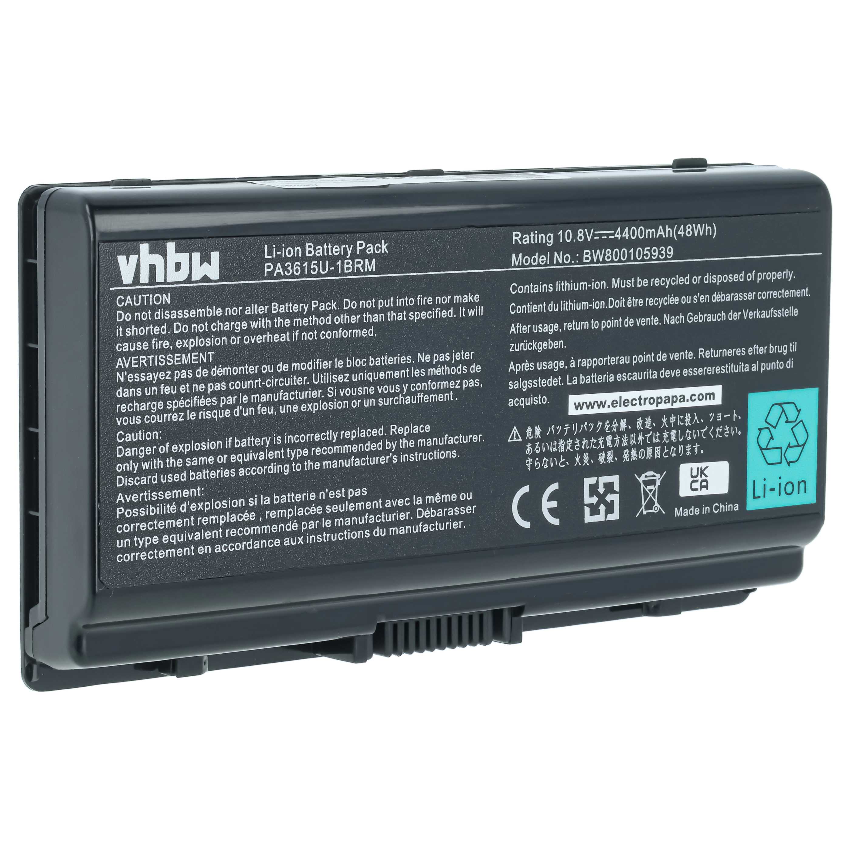 Batterie remplace Toshiba PA3615U-1BRM pour ordinateur portable Toshiba- 4400mAh 10,8V Li-ion, noir