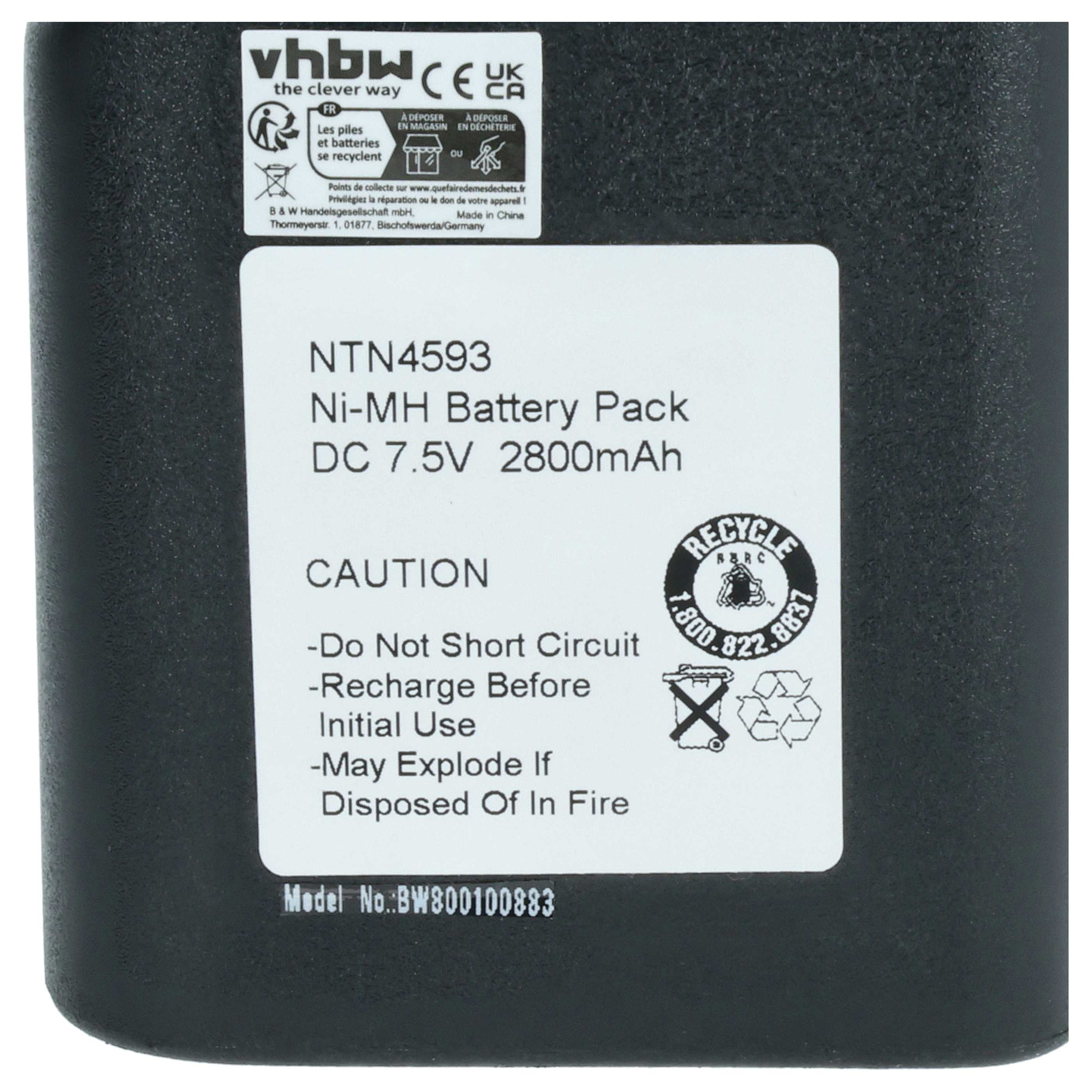 Radio Battery replaces Motorola NTN4538, NTN4593A, NTN4593B, NTN4592, NTN4593, NTN4593C - 2700 mAh 7.5 V NiMH
