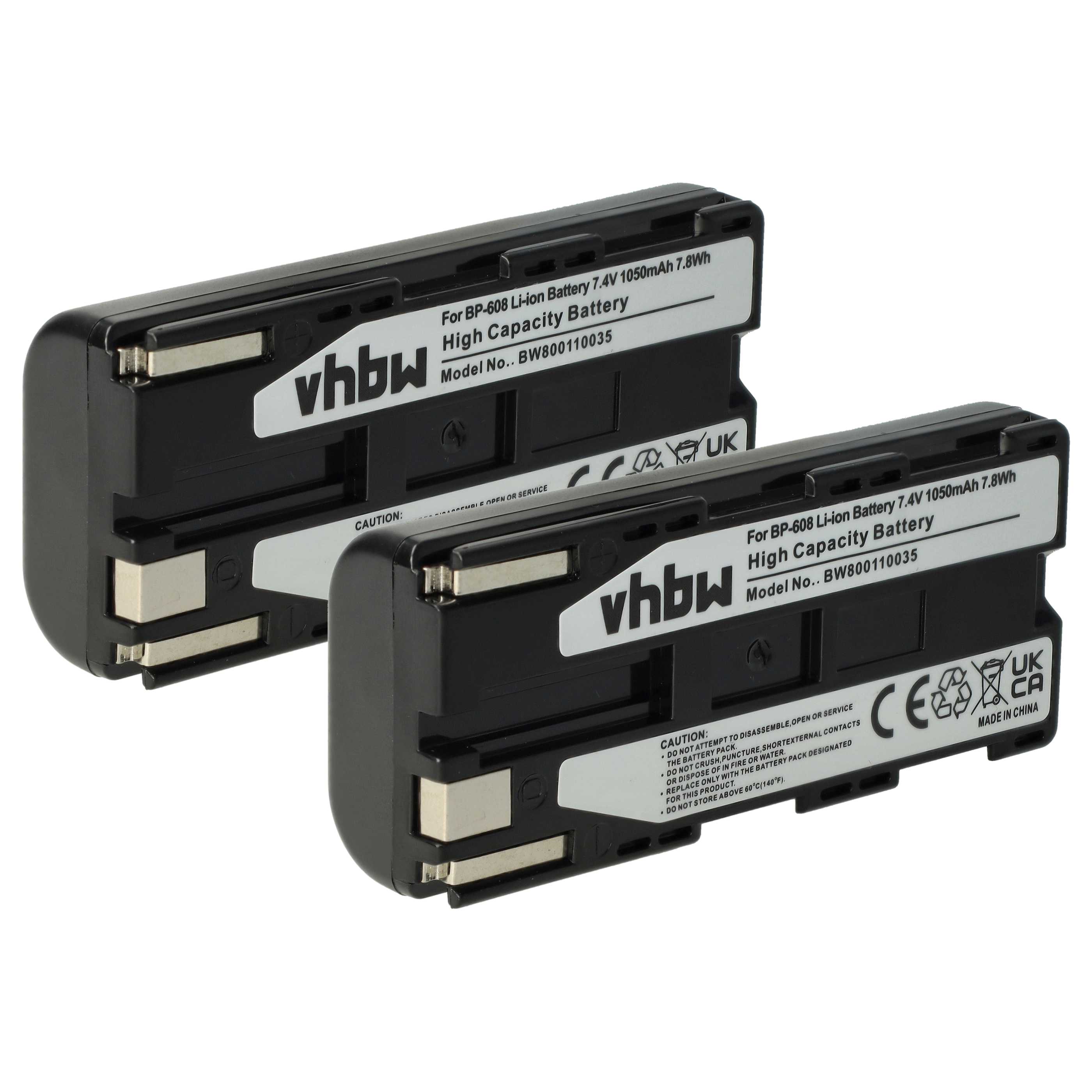 Videocamera 2x Battery replaces Canon BP-608, BP-608A - 1050 mAh 7.4 V Li-Ion