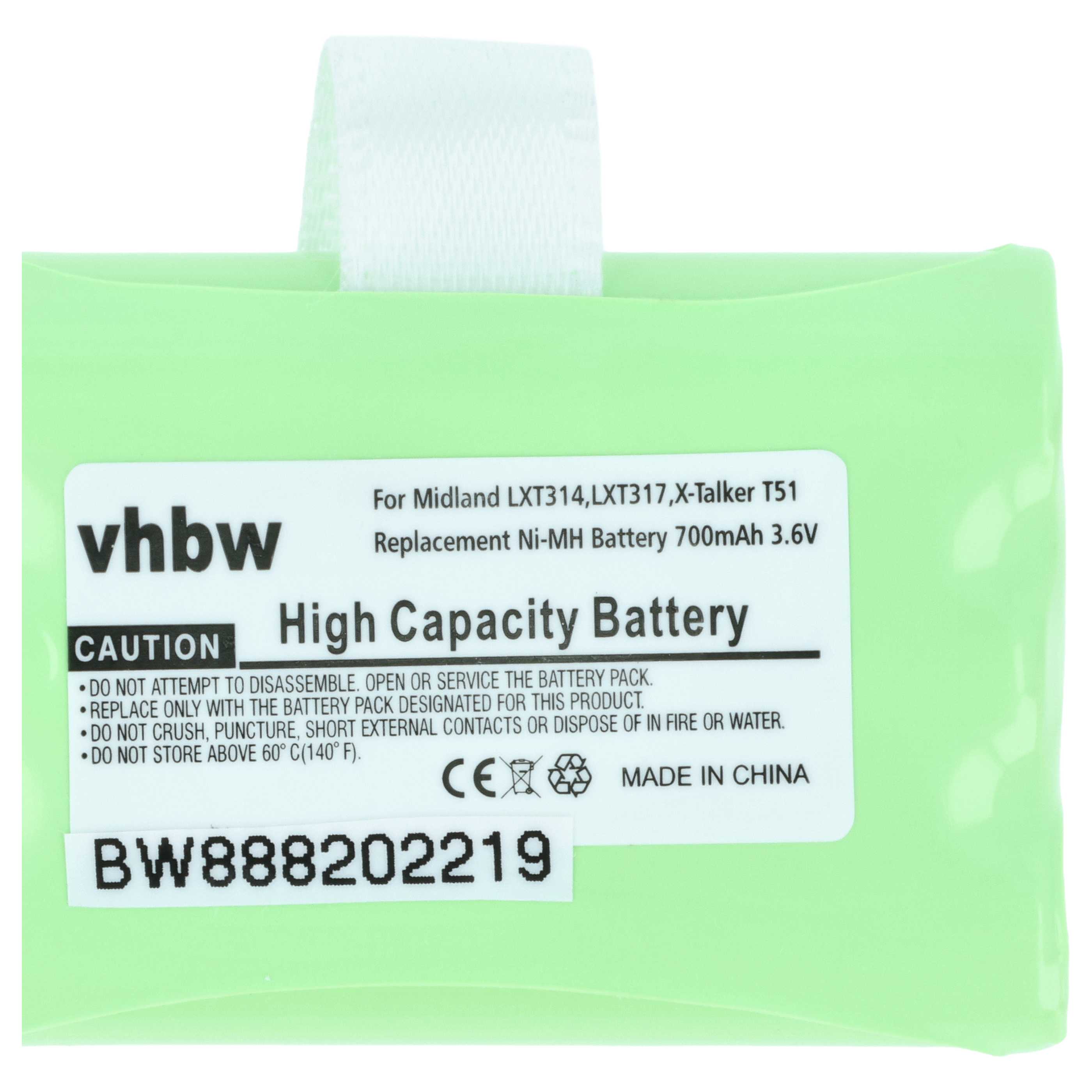 Radio 10x Battery replaces Midland AVP14, BATT3R - 700 mAh 3.6 V NiMH