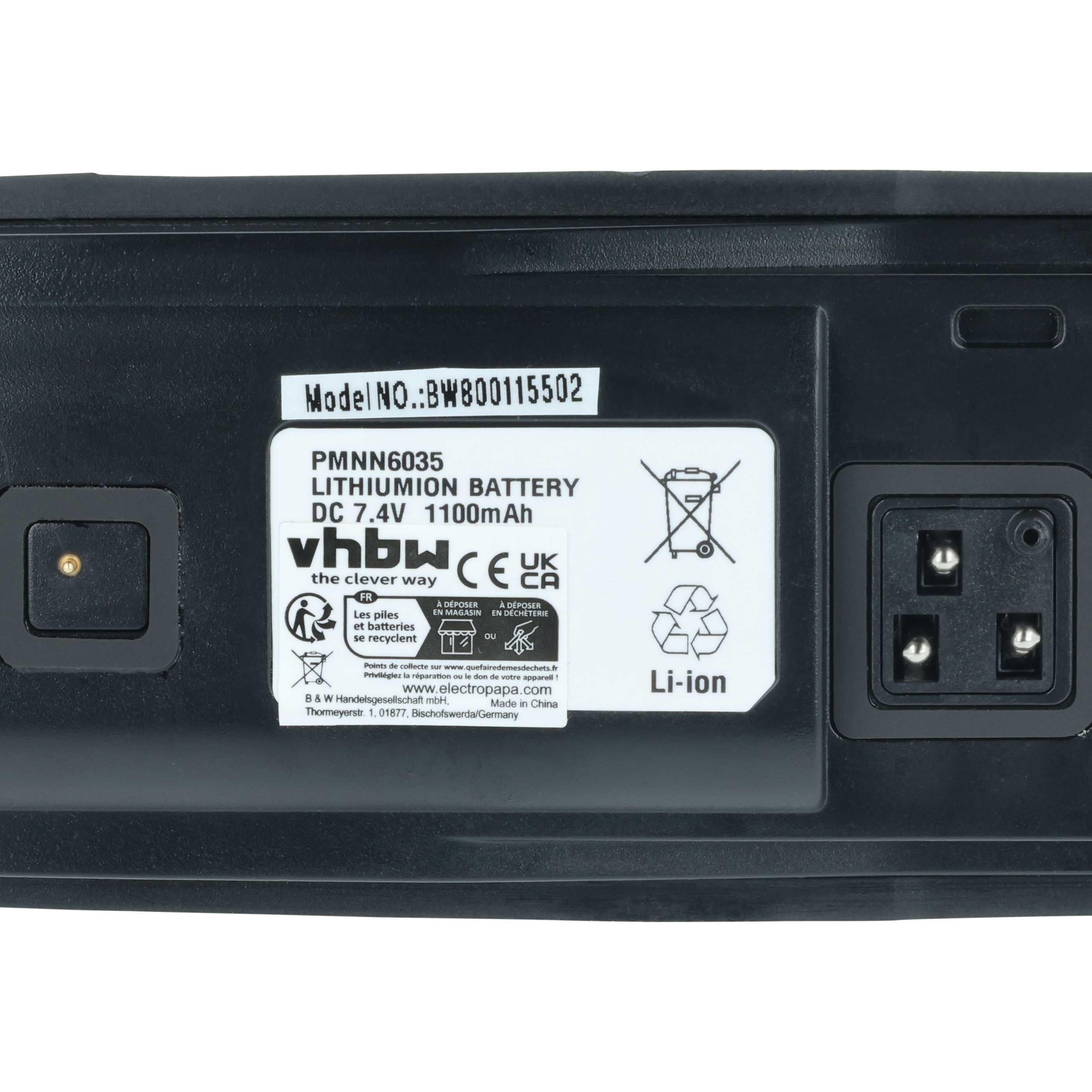 Radio Battery replaces Motorola PMNN6035, 6080384X65, RLN6305, RLN6305B - 1100 mAh 7.4 V Li-Ion + Belt Clip