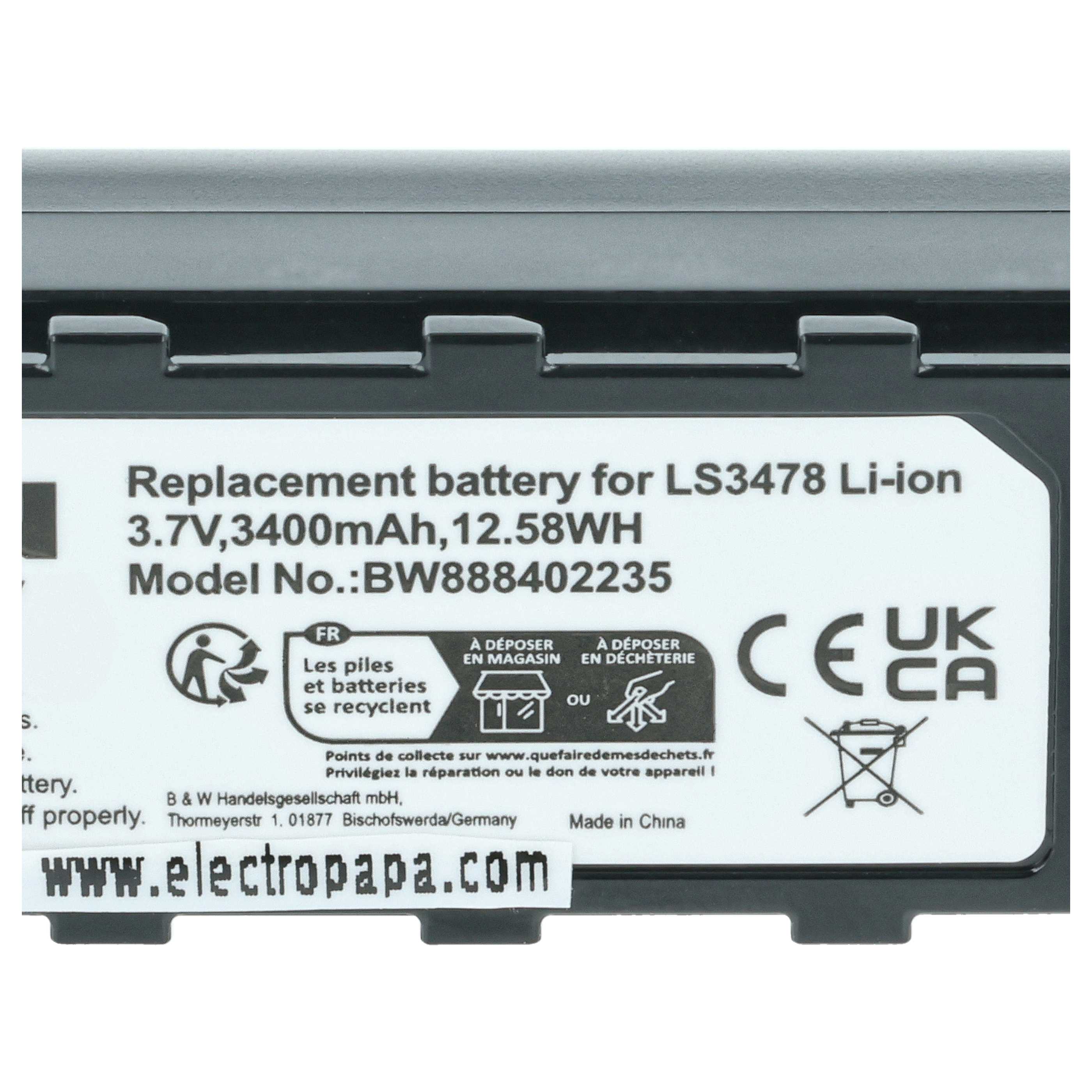 2x Batteria sostituisce Motorola 21-62606-01 per barcode scanner Symbol - 3400mAh 3,7V Li-Ion