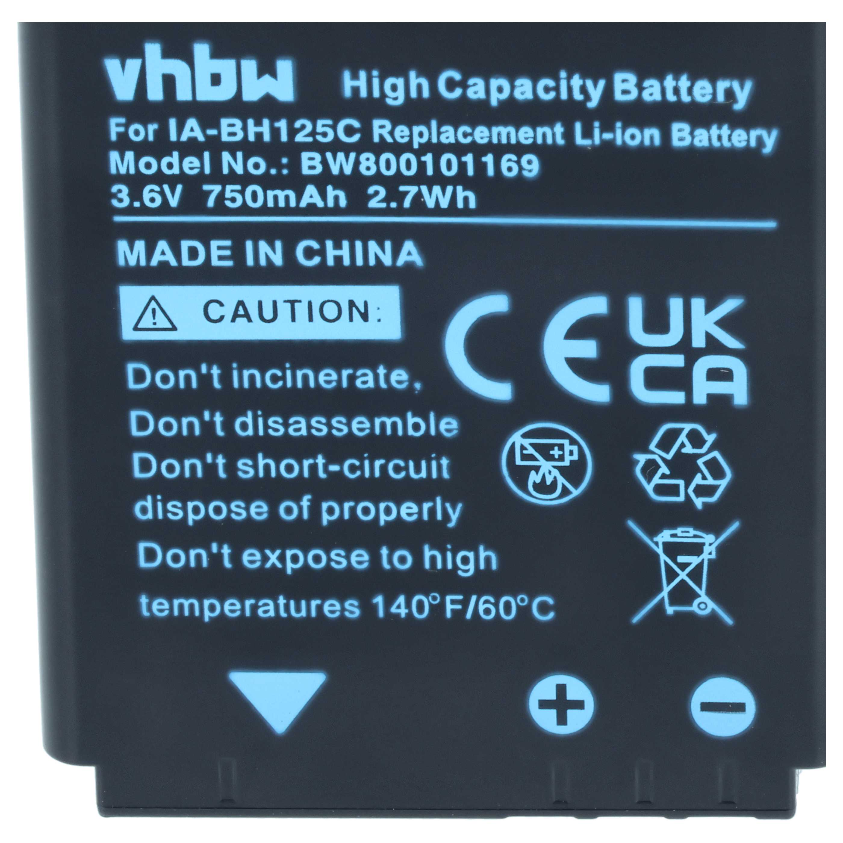 2x Battery replaces Pentax D-Li106 - 750mAh, 3.6V, Li-Ion