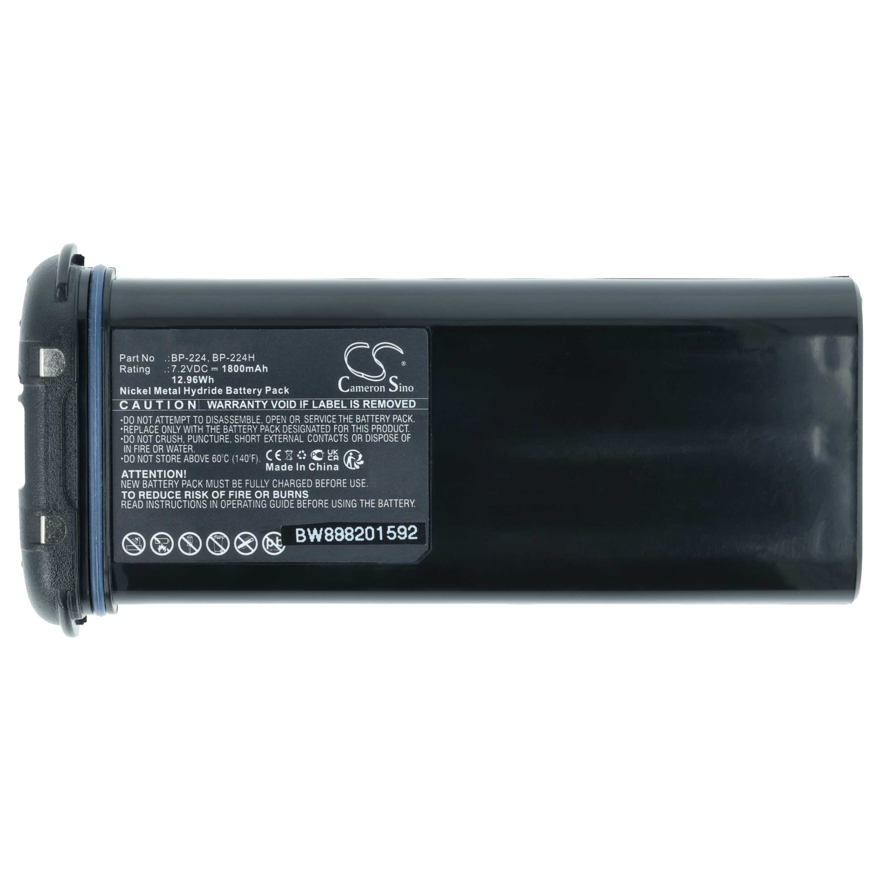 Radio Battery replaces Icom BP-224, BP-224H - 1800 mAh 7.2 V NiMH