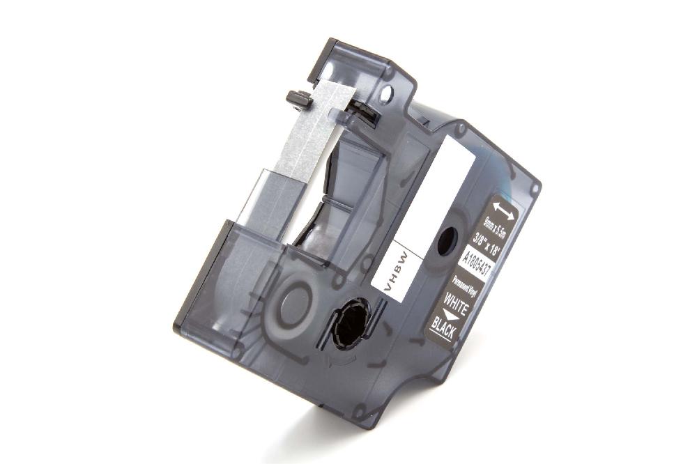 Cassetta nastro sostituisce Dymo 1805437 per etichettatrice Tyco 9mm bianco su nero, vinile