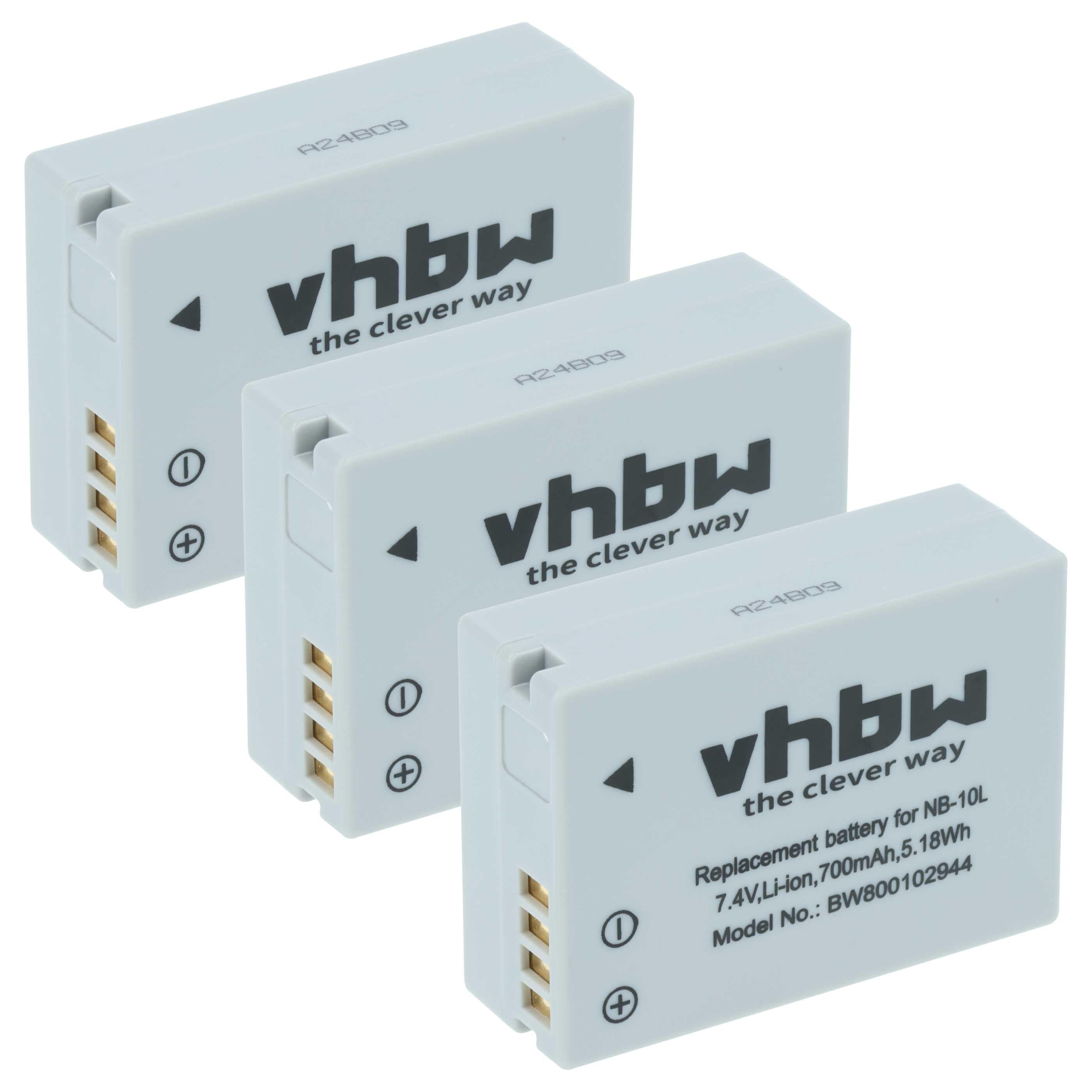 3x Battery replaces Canon NB-10L - 700mAh, 7.4V, Li-Ion