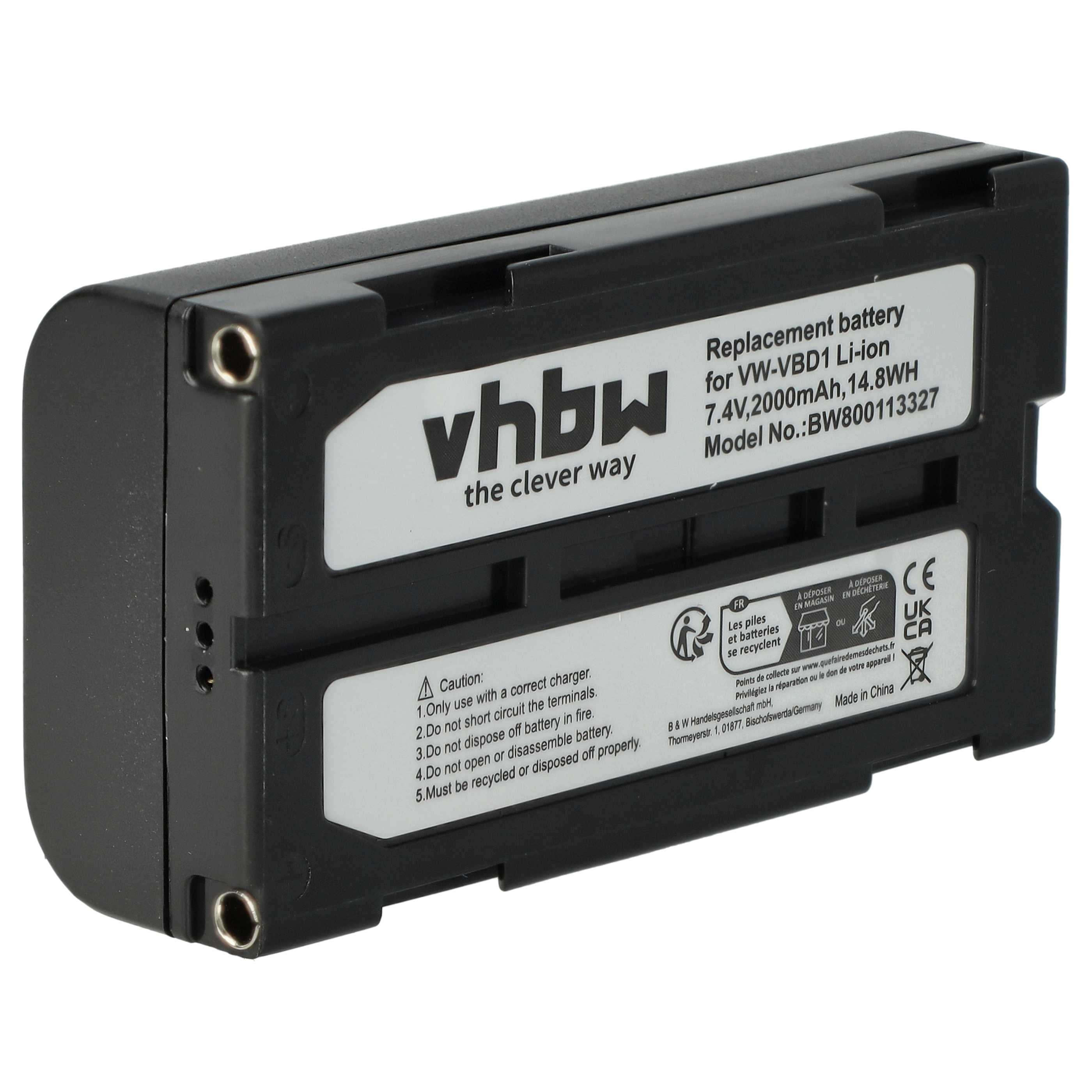 Batterie remplace Hitachi VM-BPL13, M-BPL30, VM-BPL13J, VM-BPL13A pour caméscope Hitachi- 2000mAh 7,4V Li-ion
