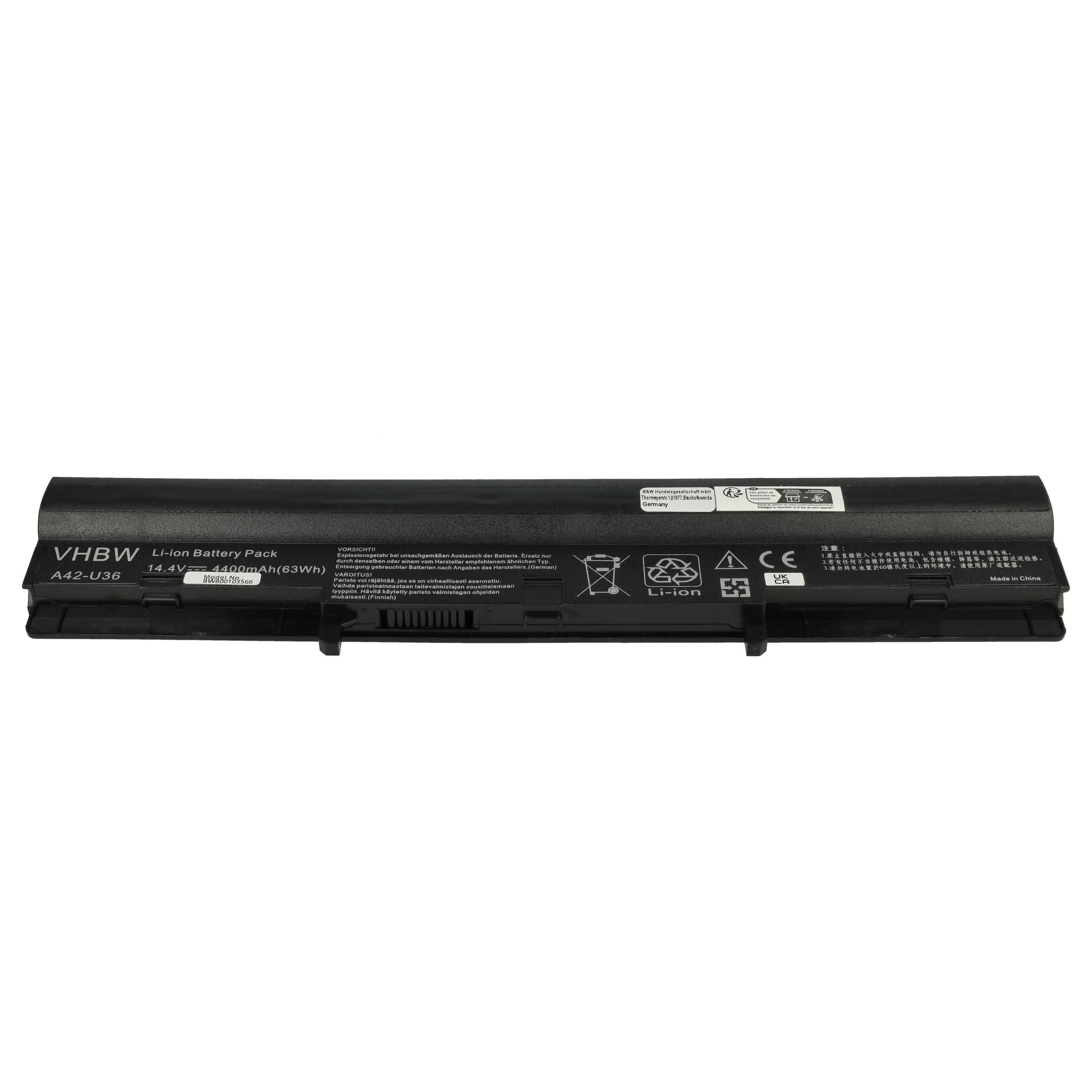Akumulator do laptopa zamiennik Asus A41-U36, 4INR18/65-2, A42-U36, 4INR18/65 - 4400 mAh 14,8 V Li-Ion, czarny
