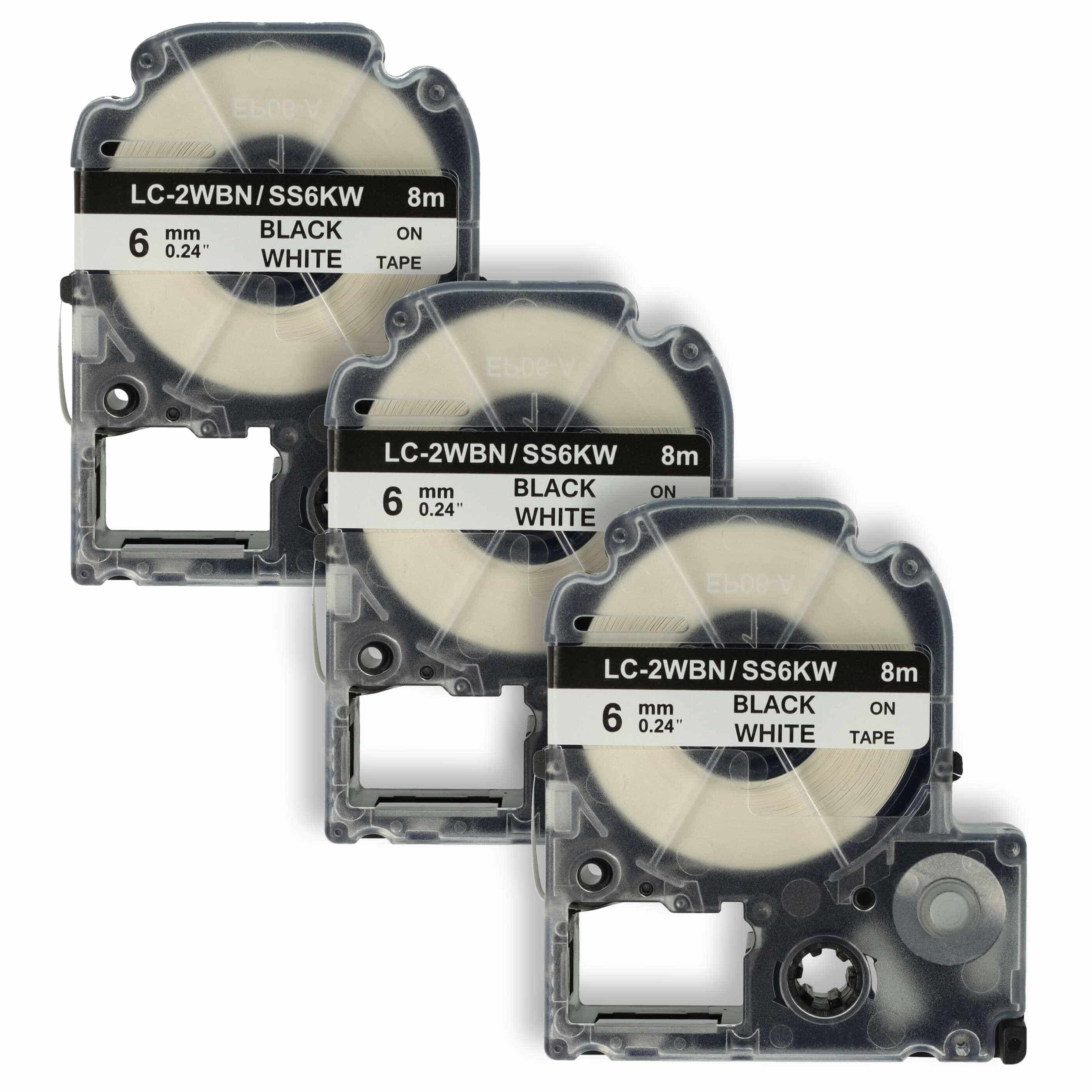 3x Label Tape replaces Epson LC-2WBN - 6 mm Black to White