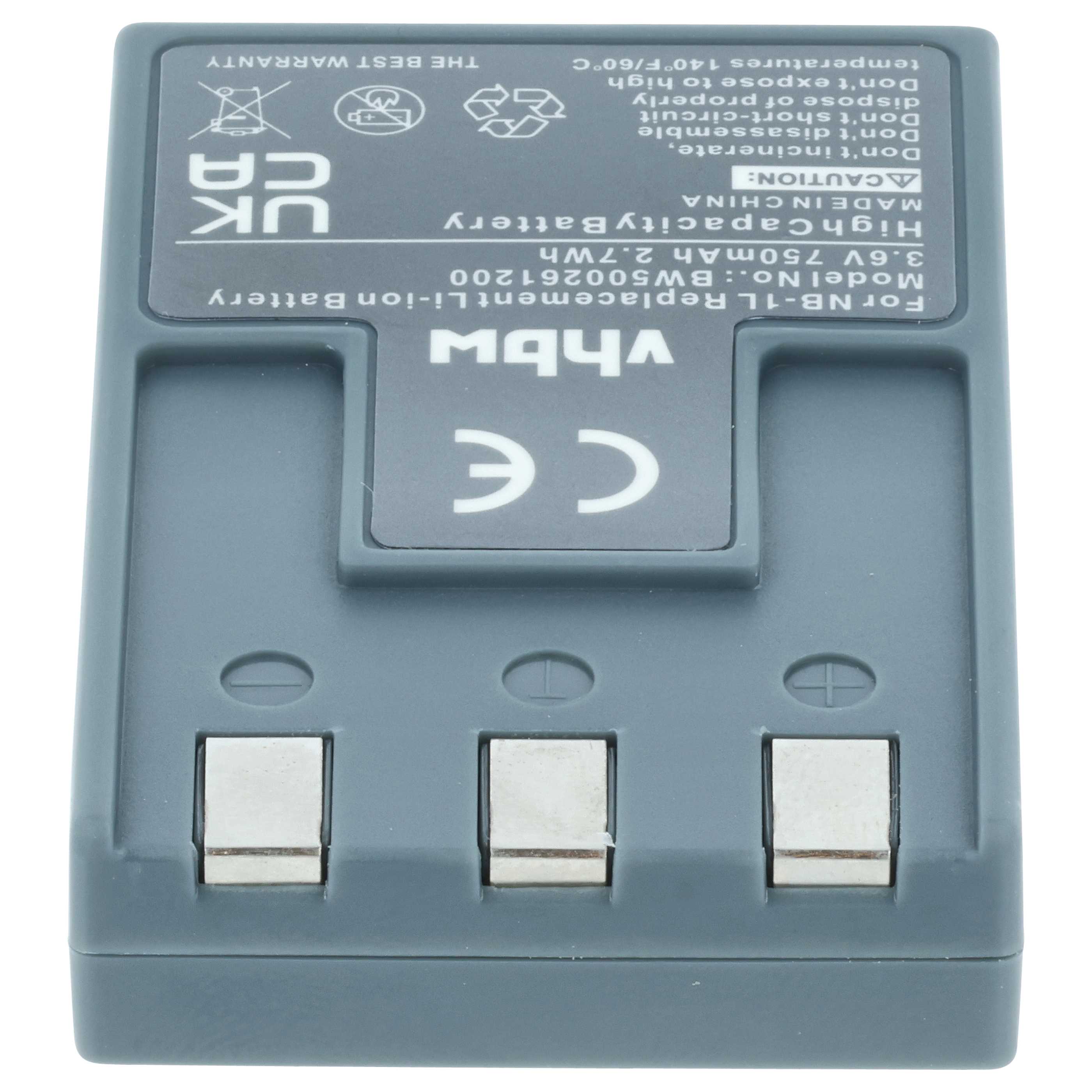 3x Battery replaces Canon NB-1LH, NB-1L - 750mAh, 3.6V, Li-Ion
