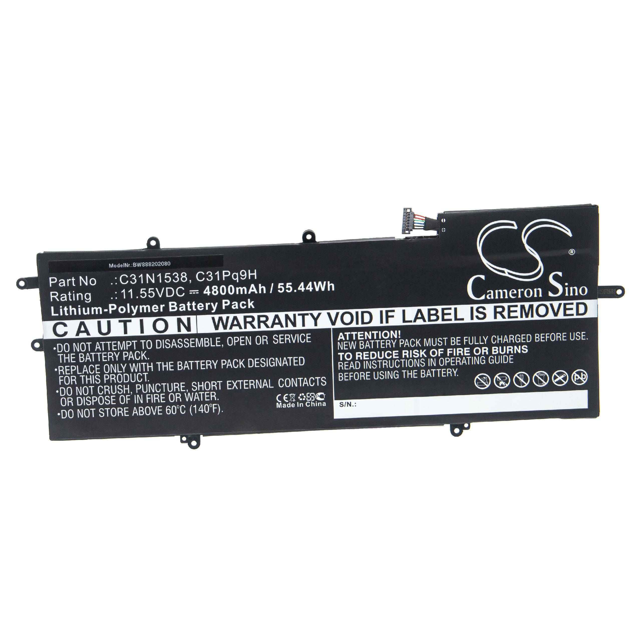 Batterie remplace Asus 0B200-02080000, C31N1538 pour ordinateur portable - 4800mAh 11,55V Li-polymère, noir