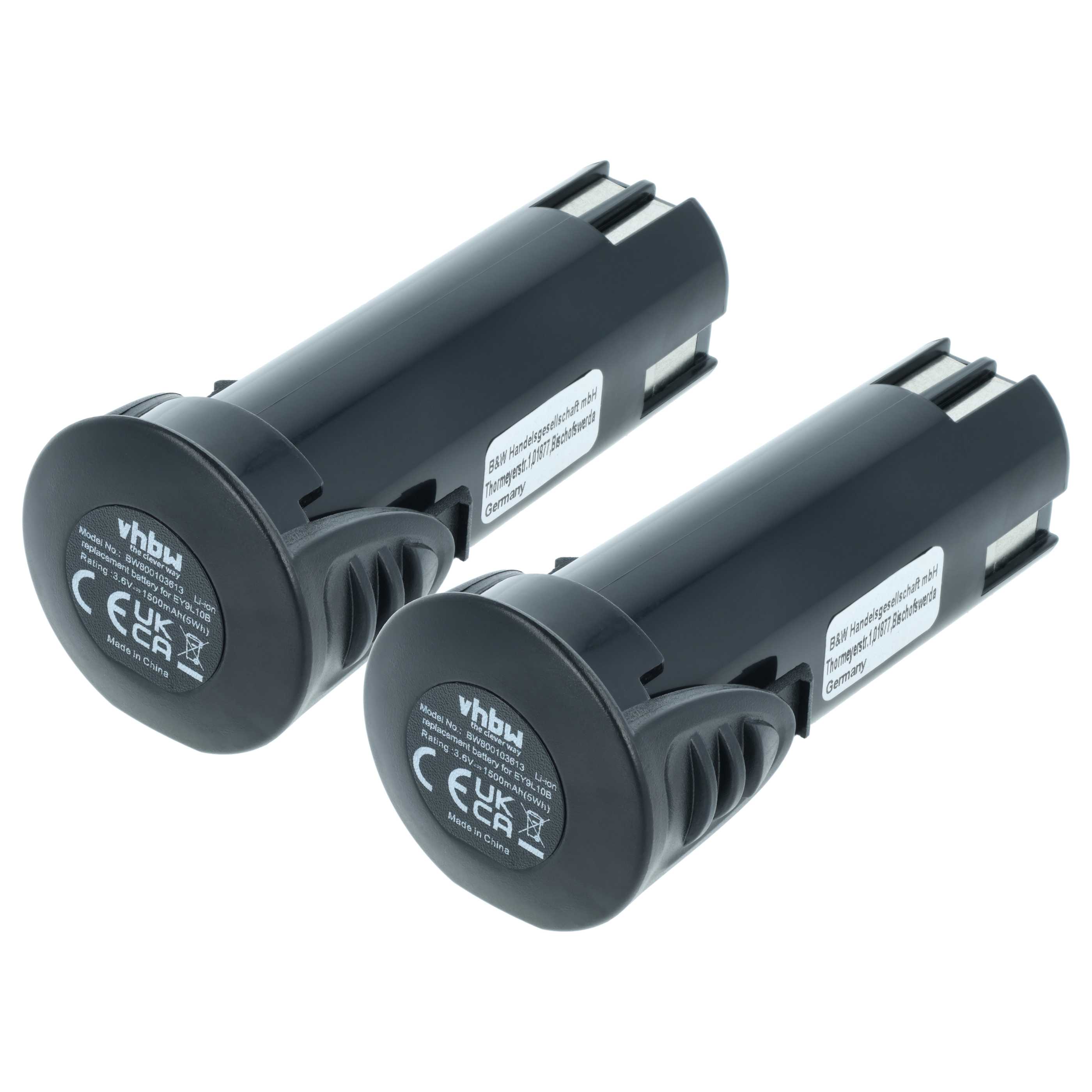 2x Battery replaces Panasonic EZ9L10, EY9L10B Electric Power Tool - 1500 mAh, 3.6 V, Li-Ion
