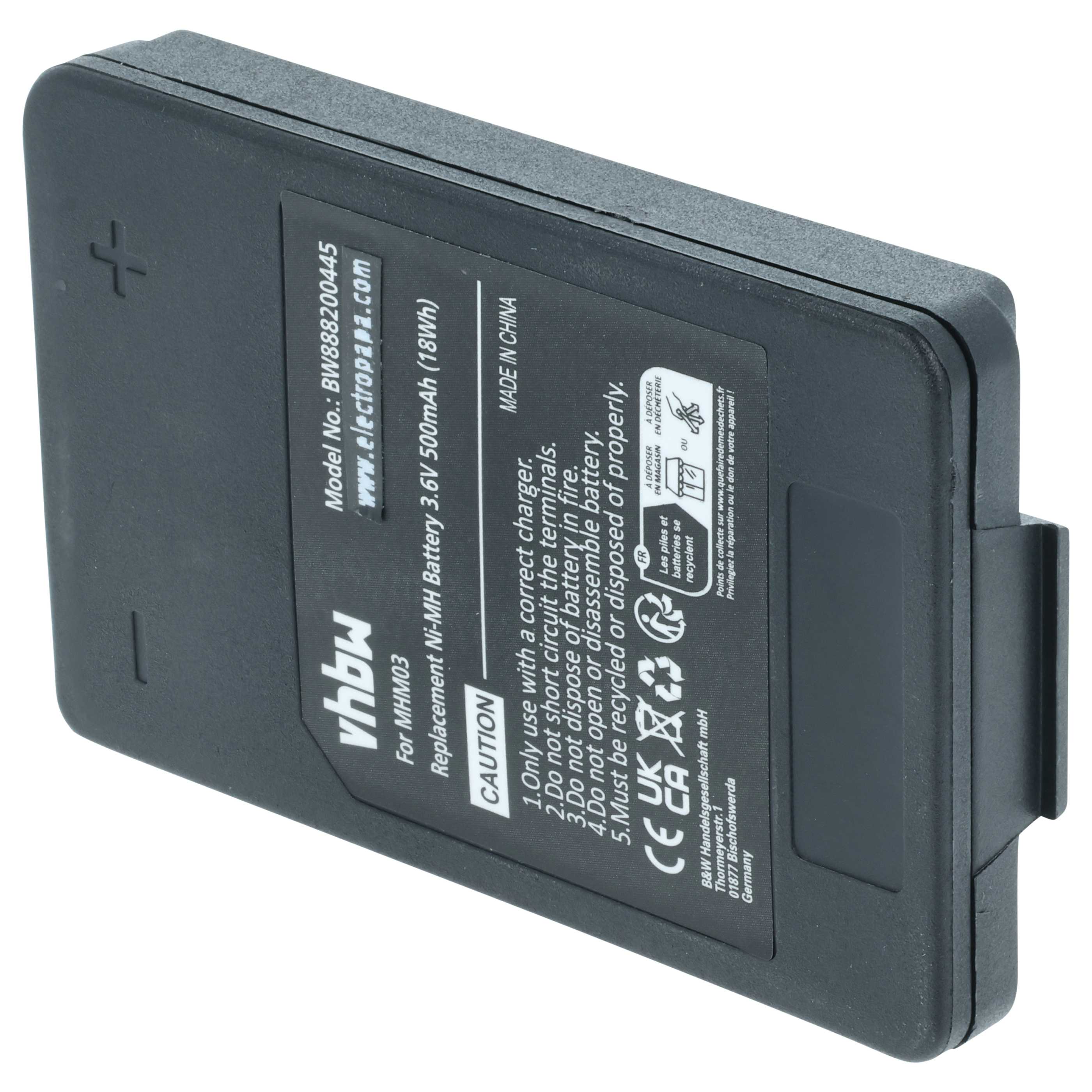 Batterie remplace Autec MHM03, LPM01LI, LPM01, R0BATT00E11A0, R0BATT00E10A0 - 500mAh 3,6V NiMH