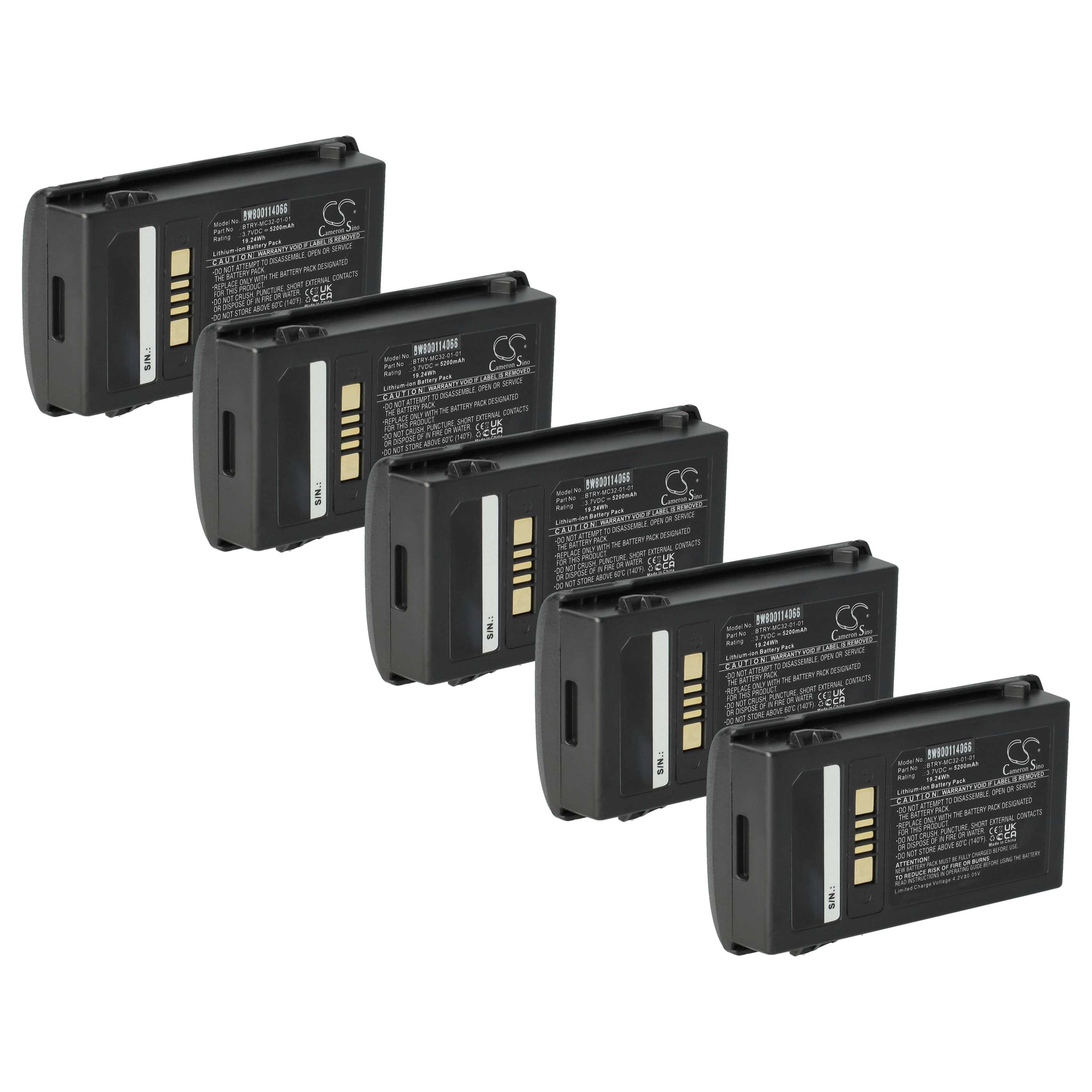 5x Akku als Ersatz für Motorola 82-000012-01, BT-000375 für Motorola Barcodescanner - 5200mAh 3,7V Li-Ion