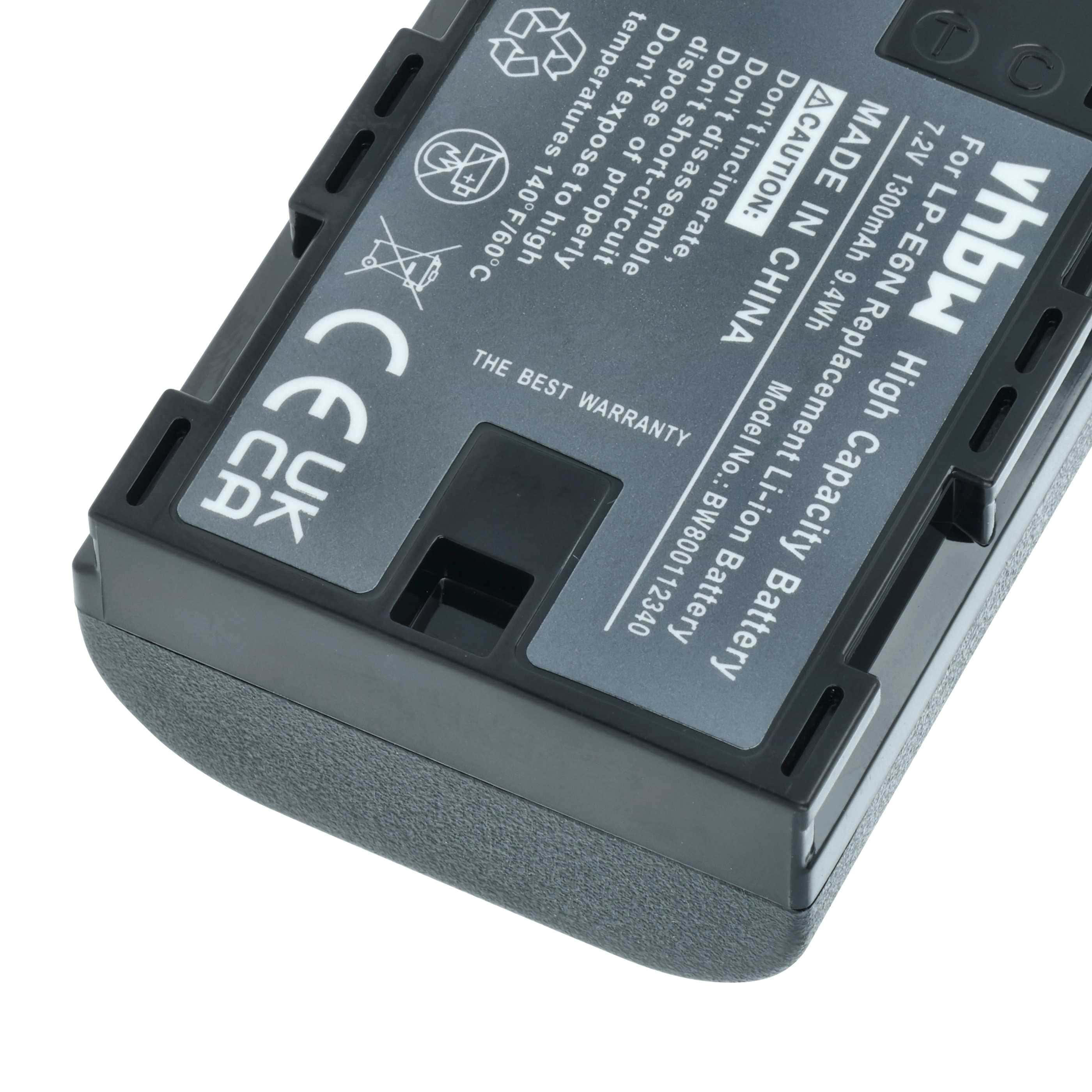 2x Battery replaces Canon LP-E6N - 1300mAh, 7.2V, Li-Ion with Info Chip