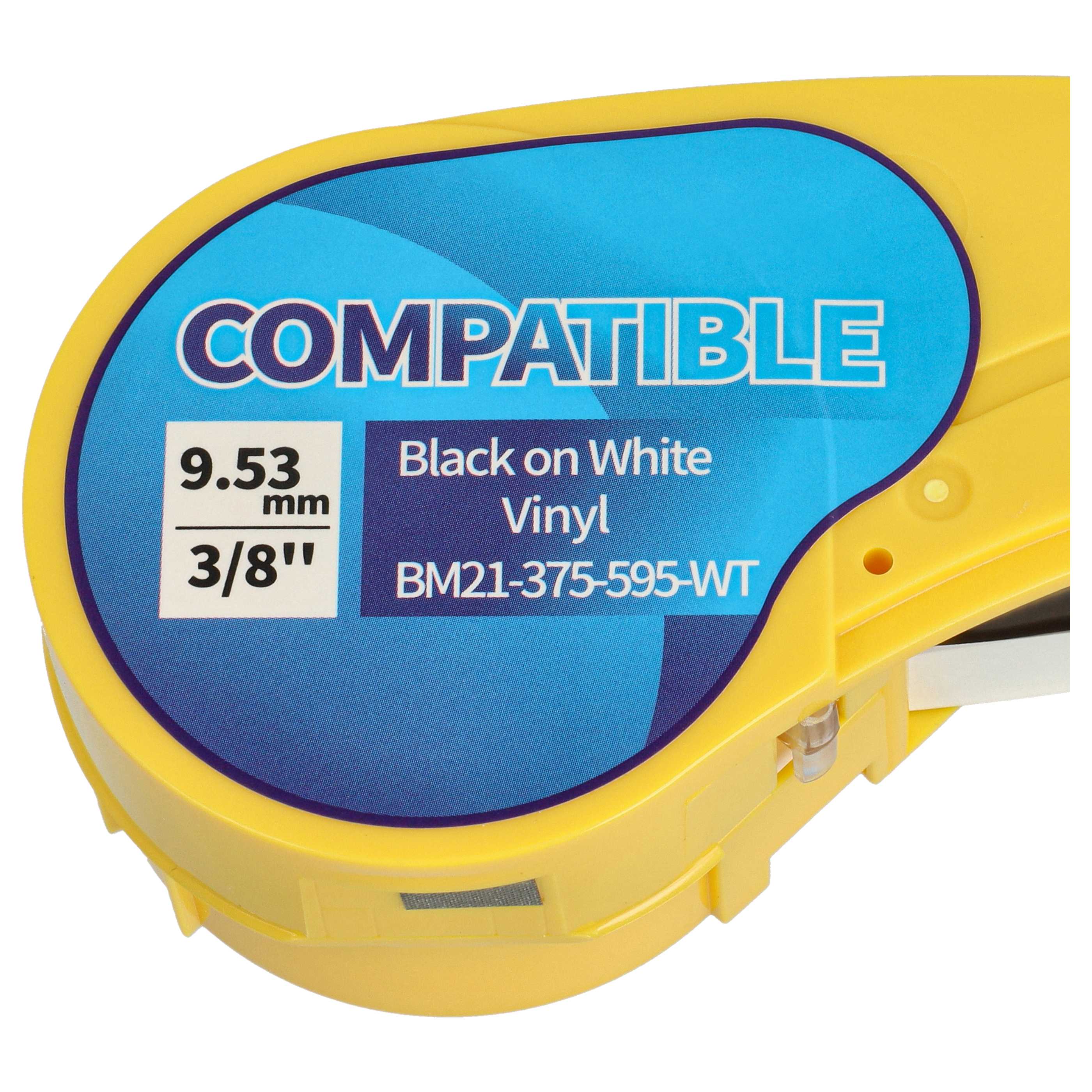 2x Schriftband als Ersatz für Brady M21-375-595-WT 9,35mm Schwarz auf Weiß, Vinyl