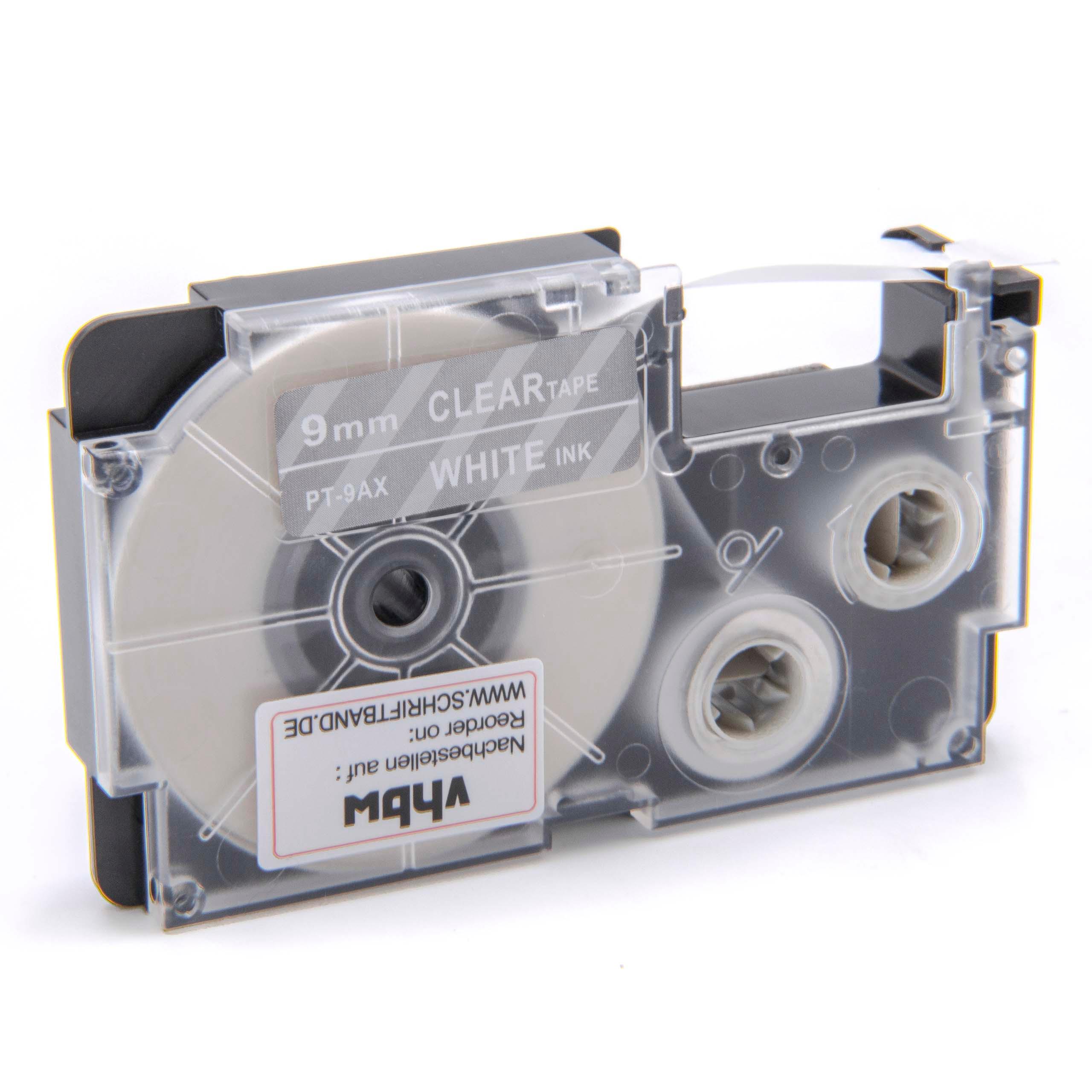 Label Tape as Replacement for Casio XR-9AX - 9 mm White to Transparent