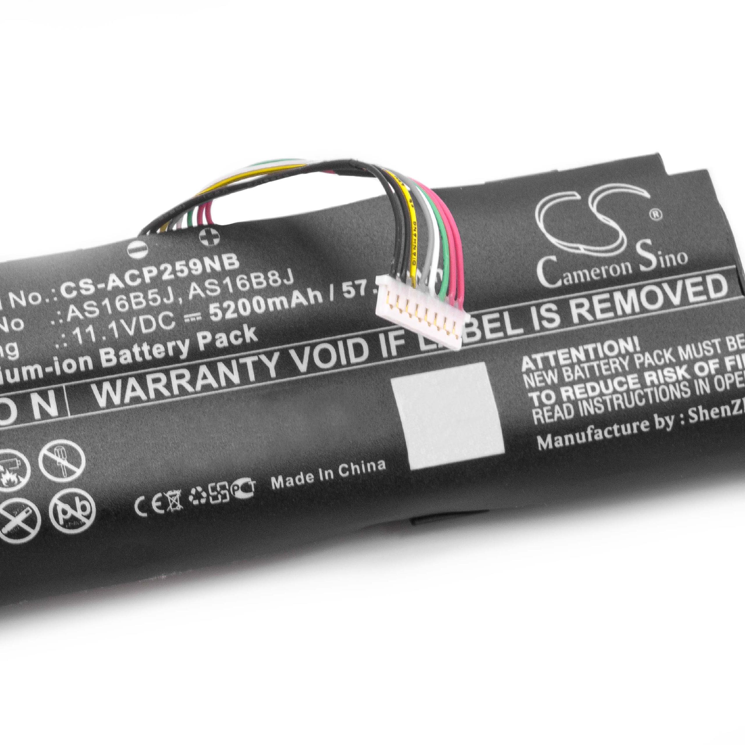 Notebook Battery Replacement for Acer 3ICR19/662-2, 3INR19/66-2, AS16B5J - 5200mAh 11.1V Li-Ion, black