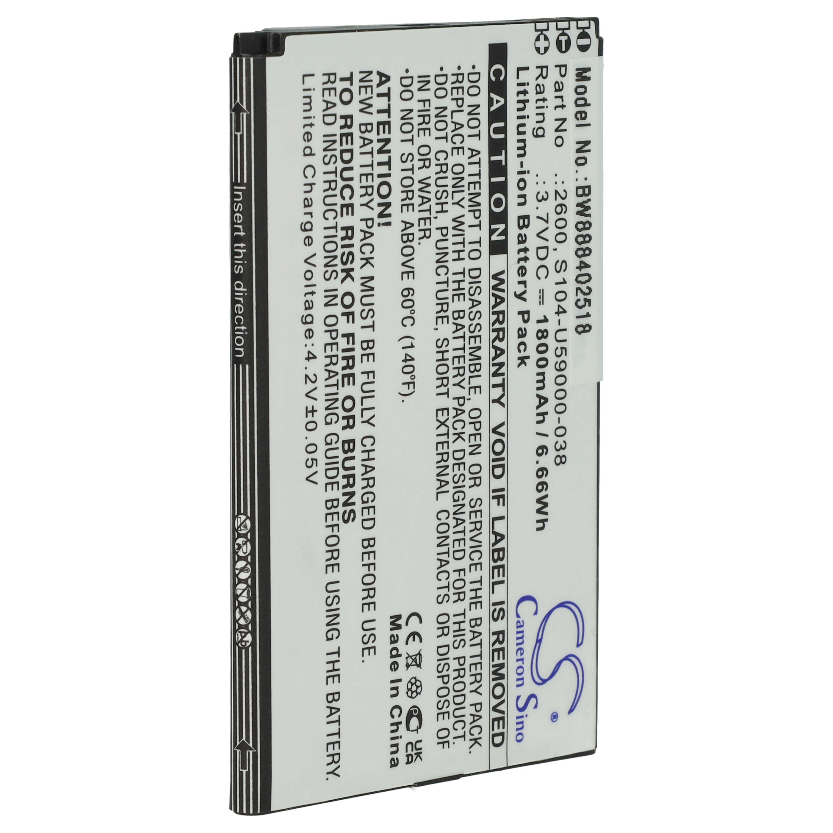 Batterie remplace Wiko 2600, S104-U59000-038 pour téléphone portable - 1800mAh, 3,7V, Li-ion