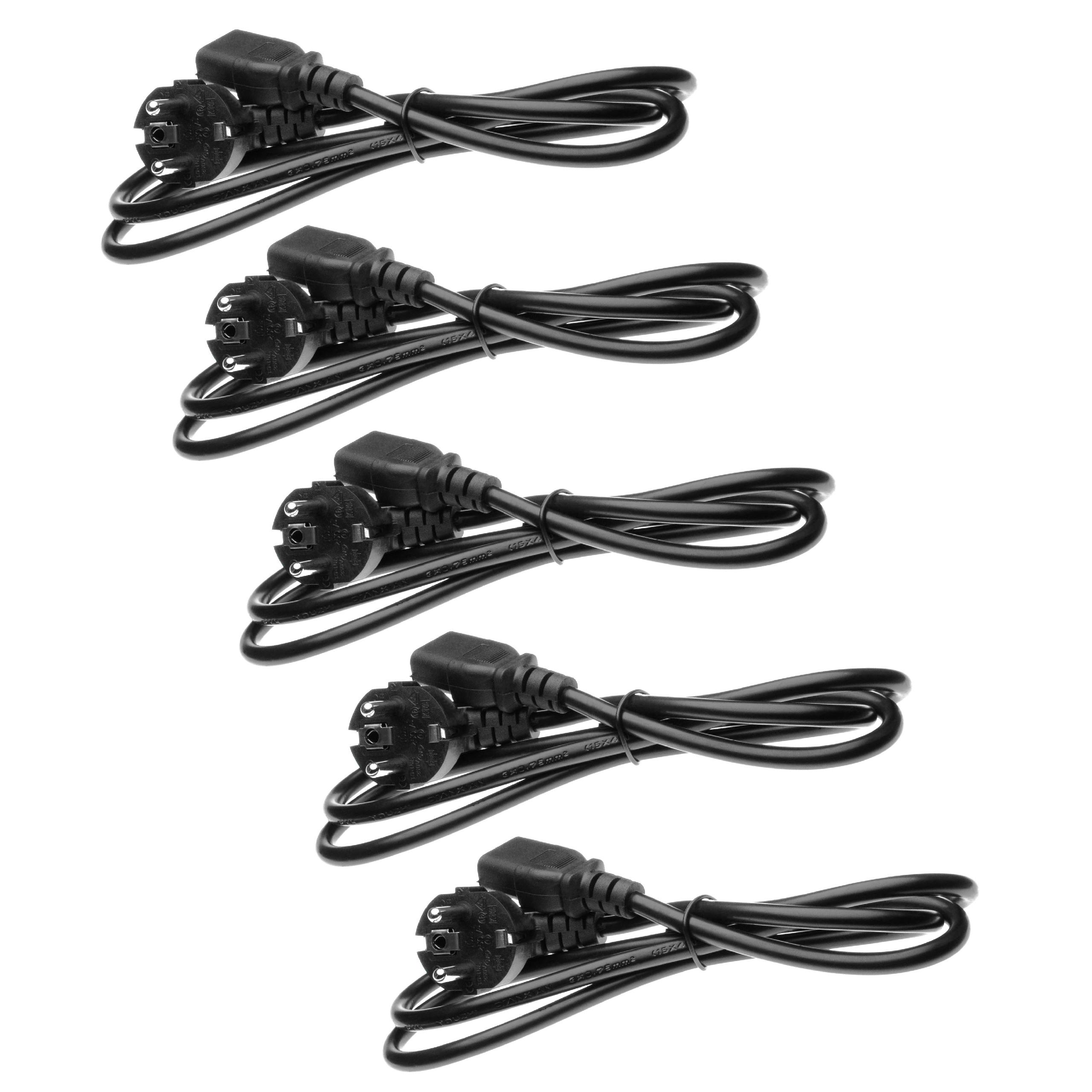 5x C13 Power Cable Euro Plug suitable for Devices e.g. PC Monitor Computer - 1.2 m